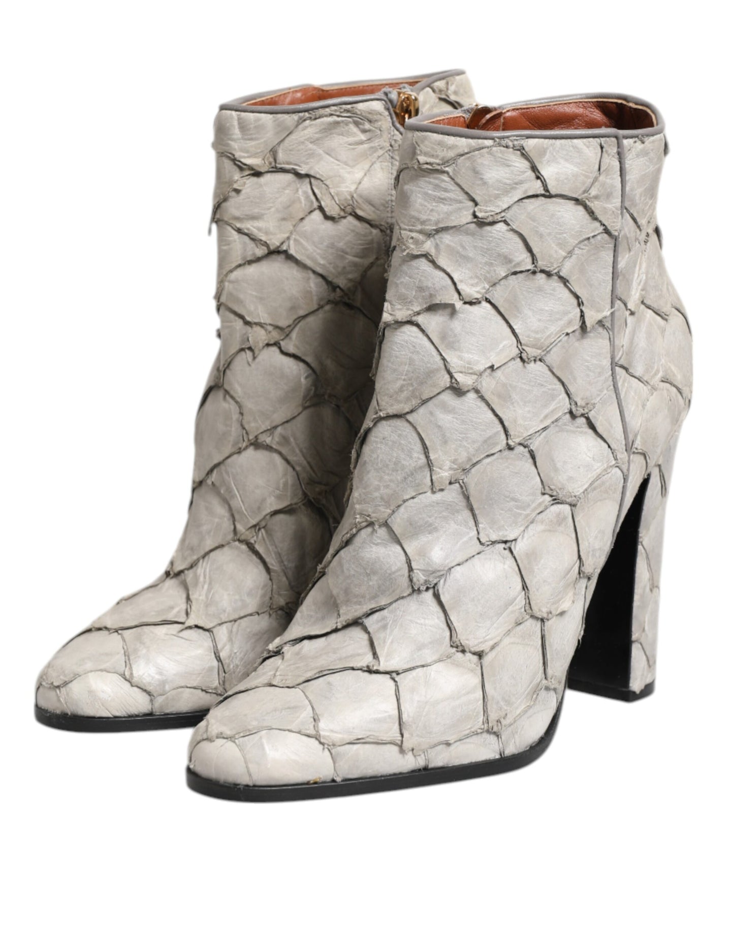 Dolce & Gabbana Off White Leder Heels Ankle Boots Schuhe
