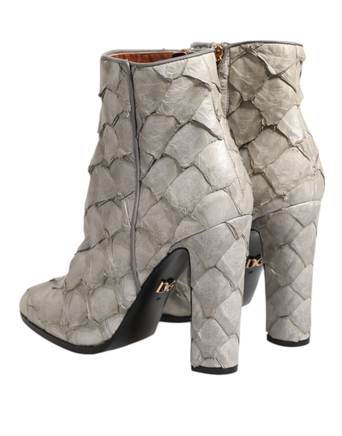 Dolce & Gabbana Off White Leder Heels Ankle Boots Schuhe