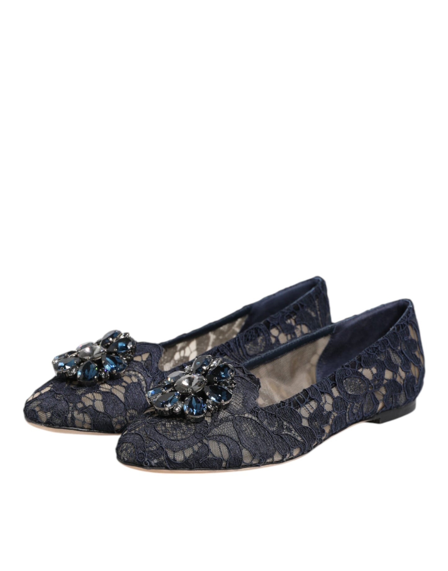 Chaussures plates Dolce & Gabbana en dentelle bleue Taormina avec cristaux