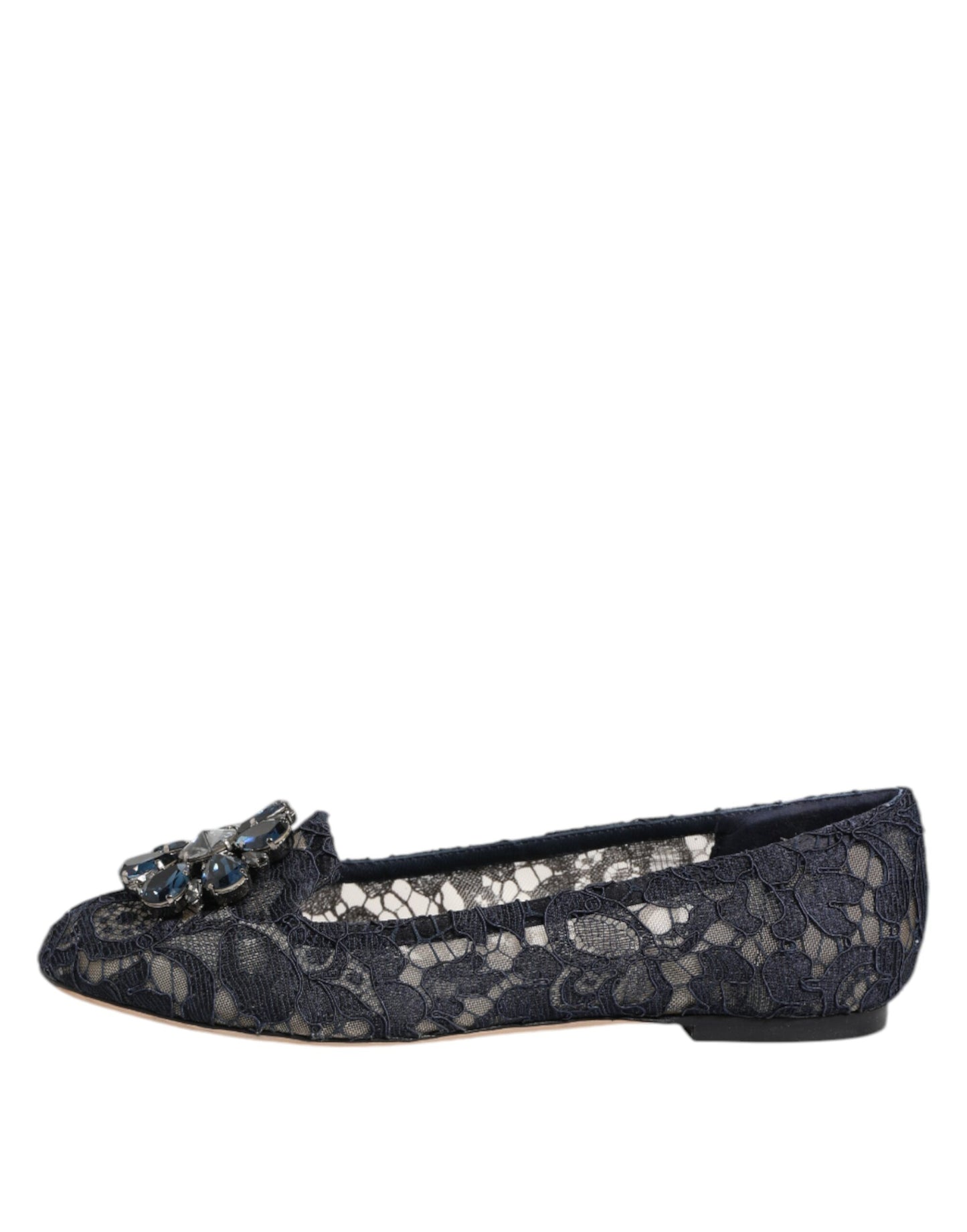 Chaussures plates Dolce & Gabbana en dentelle bleue Taormina avec cristaux