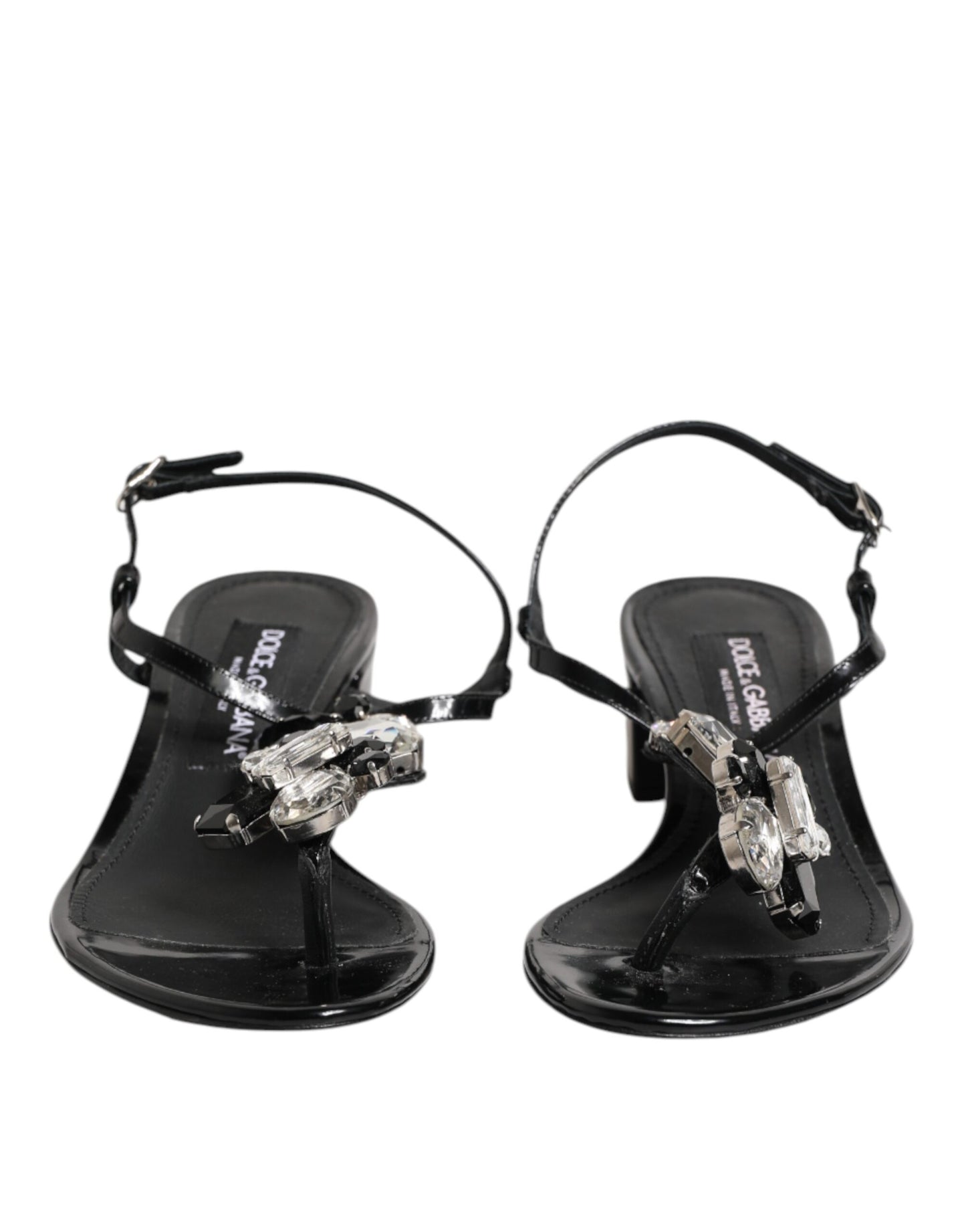 Sandales Dolce & Gabbana en cuir noir avec bride à la cheville et cristaux