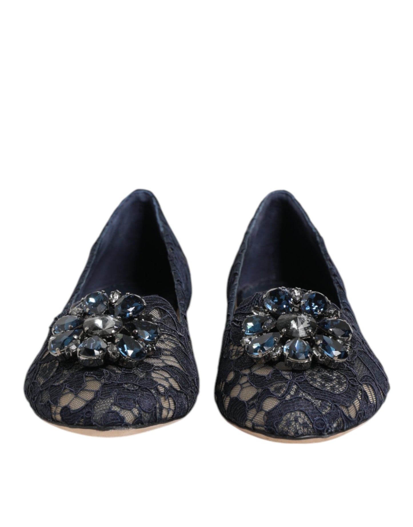 Chaussures plates Dolce & Gabbana en dentelle bleue Taormina avec cristaux