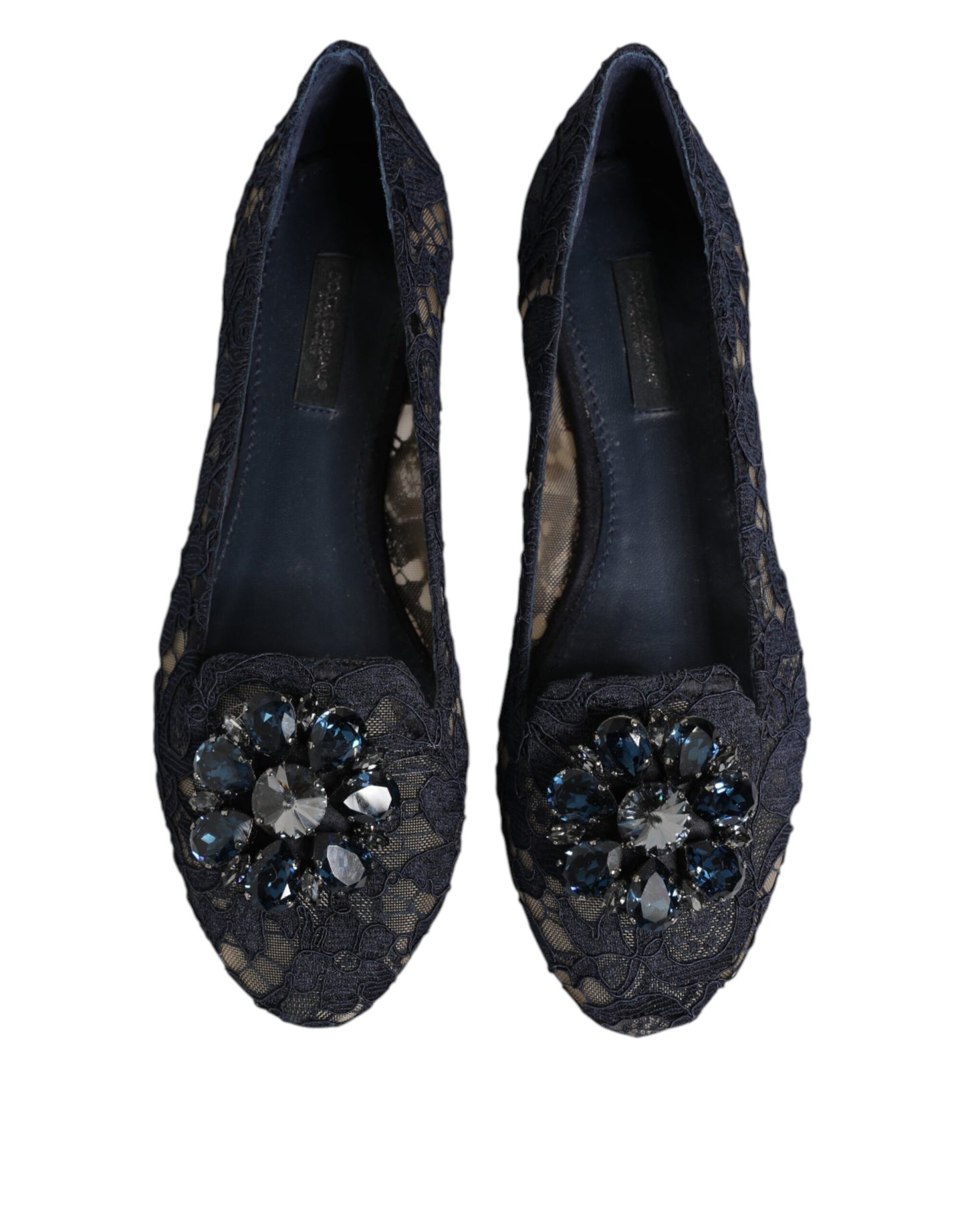 Chaussures plates Dolce & Gabbana en dentelle bleue Taormina avec cristaux