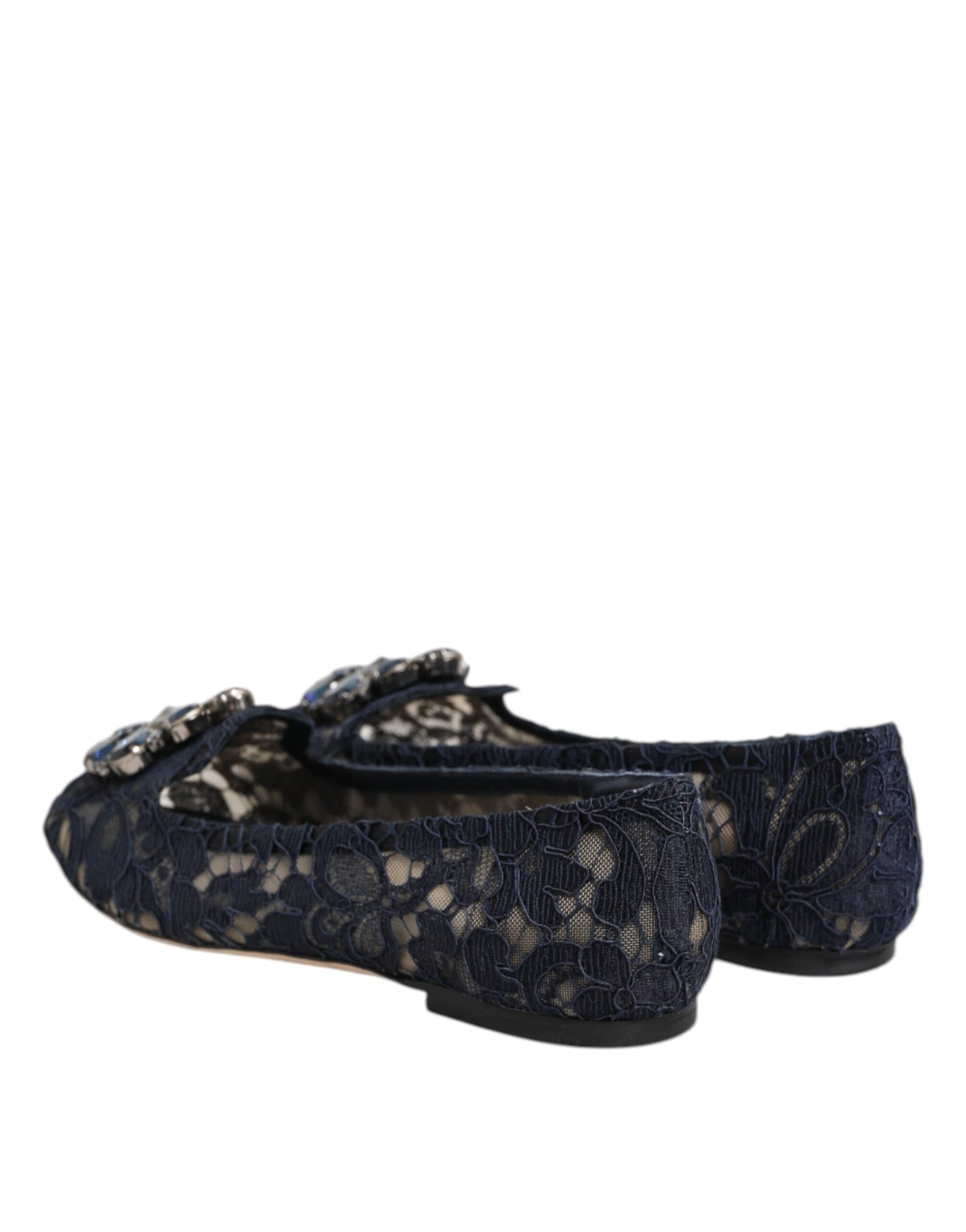 Chaussures plates Dolce & Gabbana en dentelle bleue Taormina avec cristaux