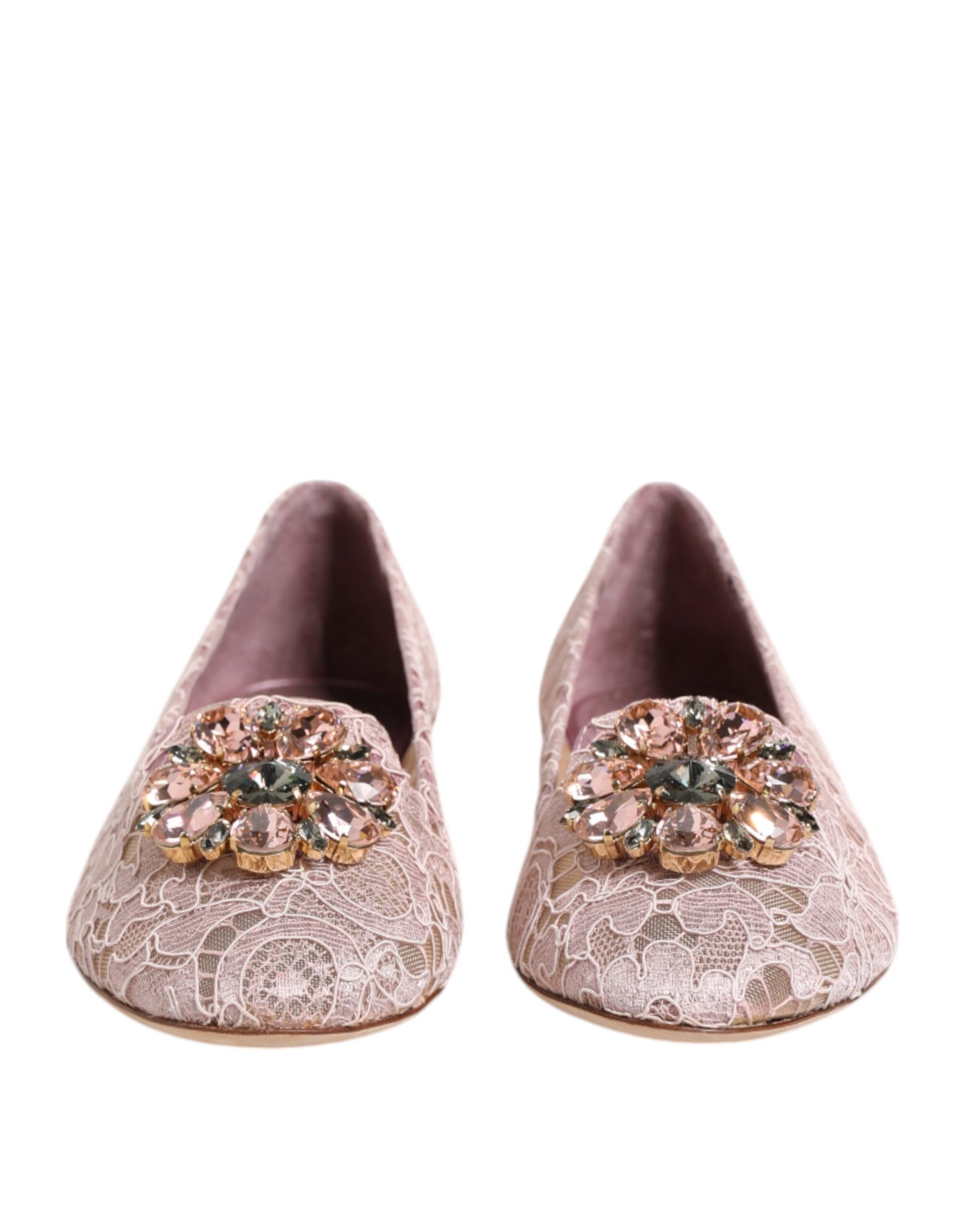 Chaussures plates Dolce & Gabbana roses en dentelle et cristaux Taormina