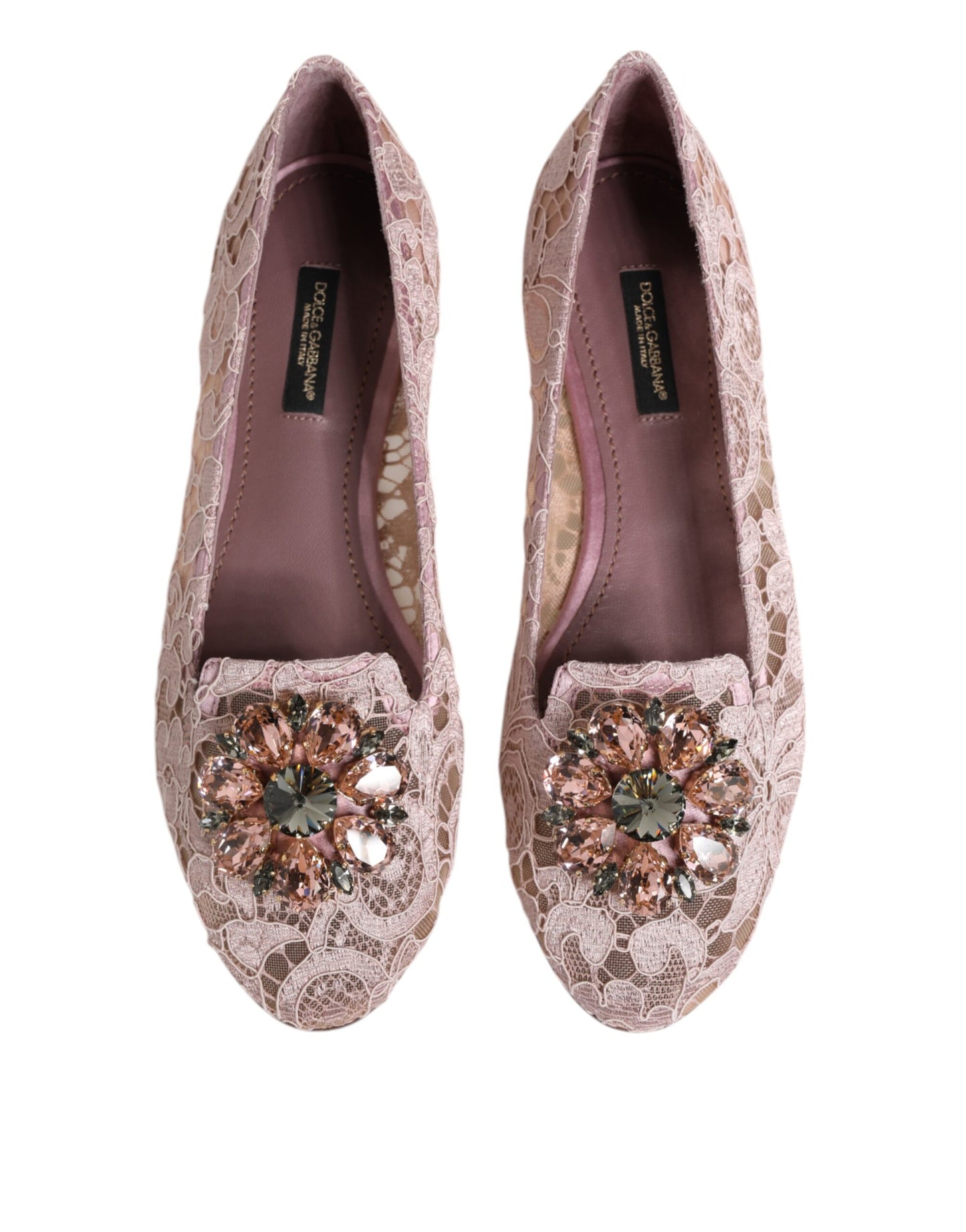 Chaussures plates Dolce & Gabbana roses en dentelle et cristaux Taormina