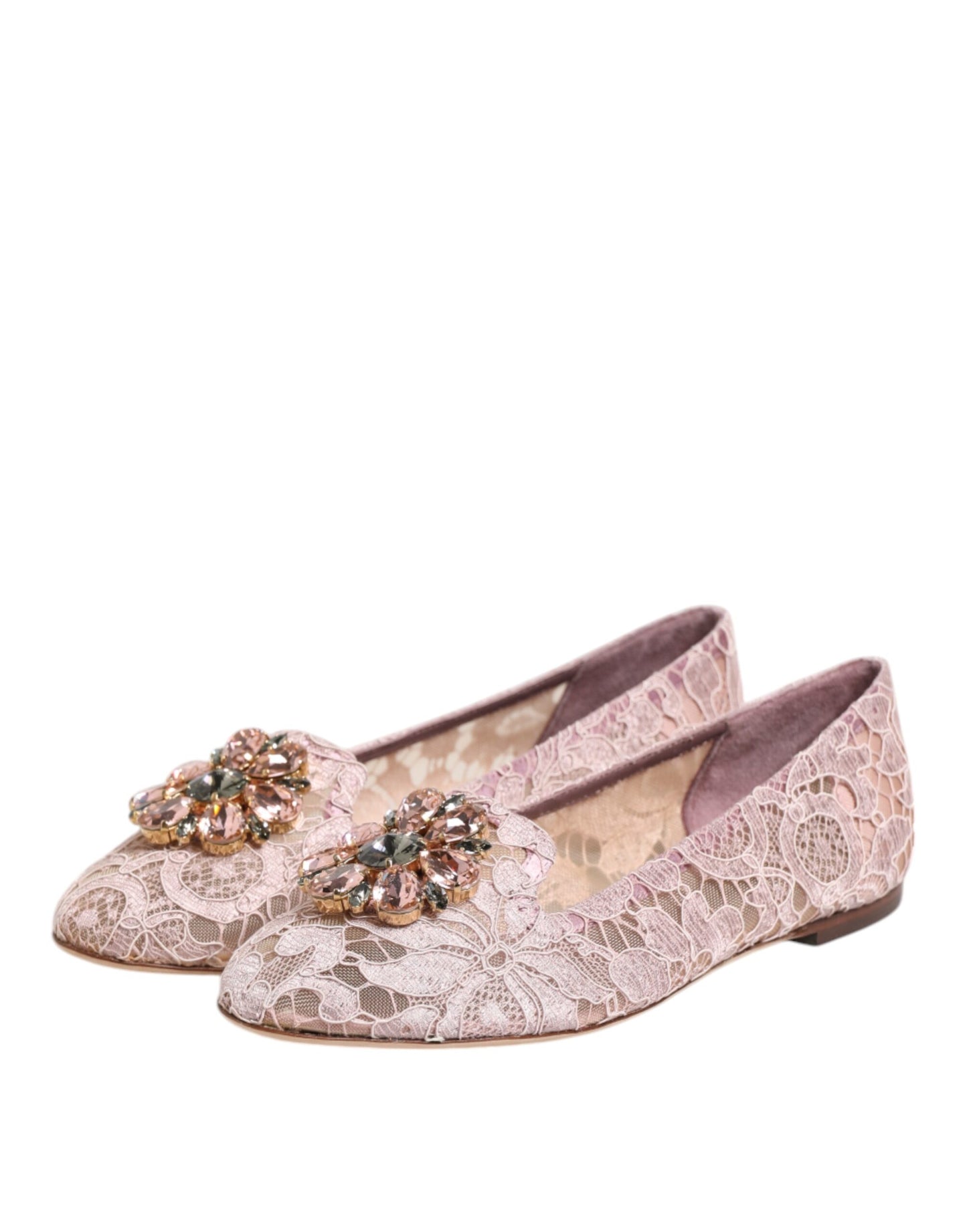 Chaussures plates Dolce & Gabbana roses en dentelle et cristaux Taormina
