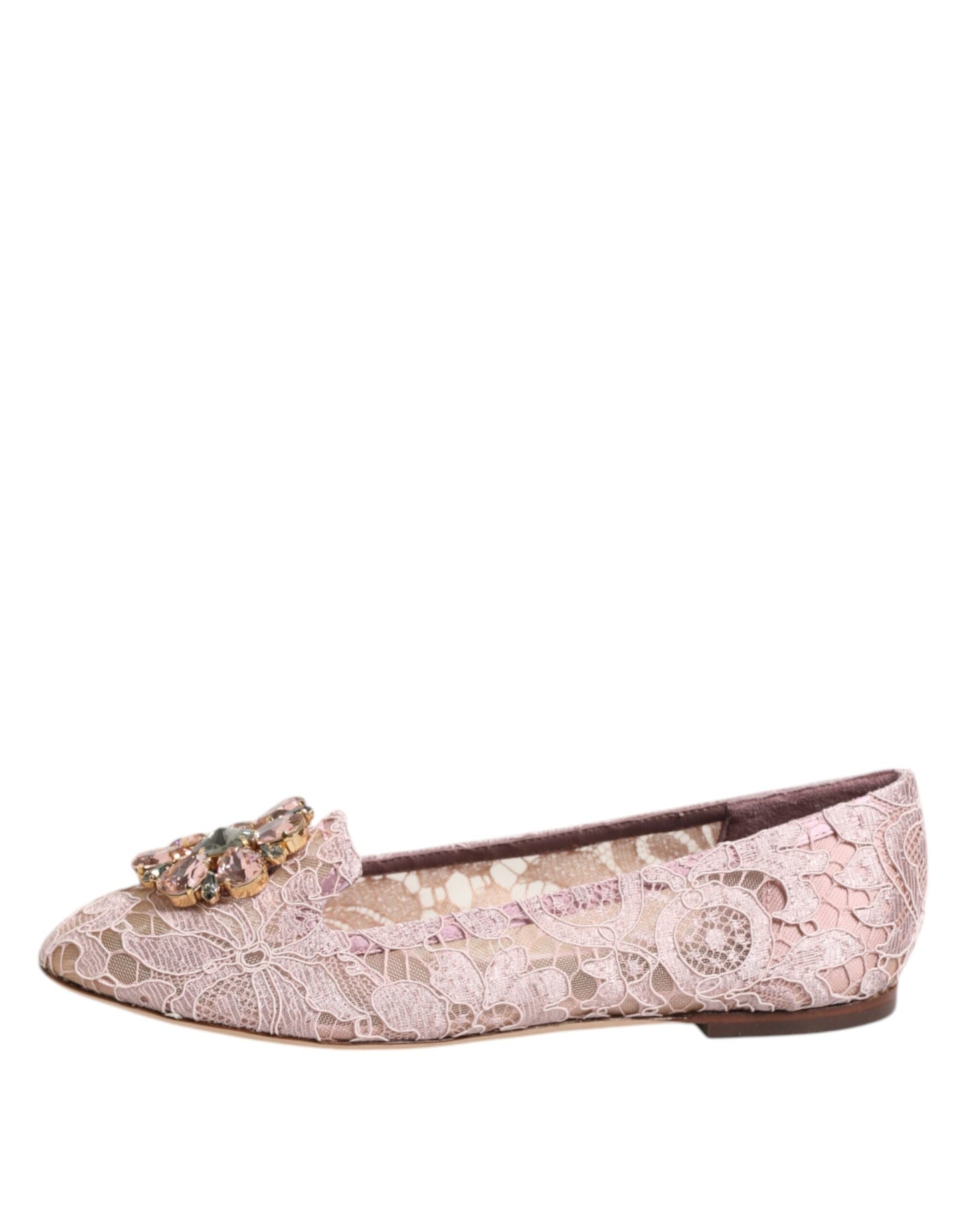 Chaussures plates Dolce & Gabbana roses en dentelle et cristaux Taormina