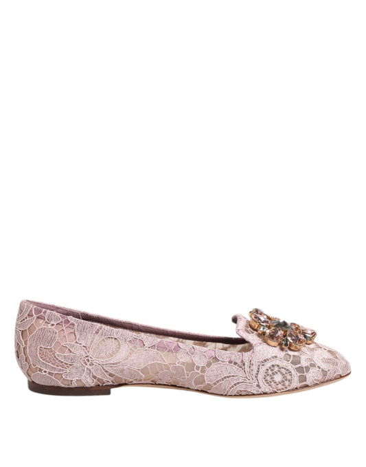 Dolce & Gabbana – Rosa Taormina – Flache Schuhe mit Spitzen und Kristallen