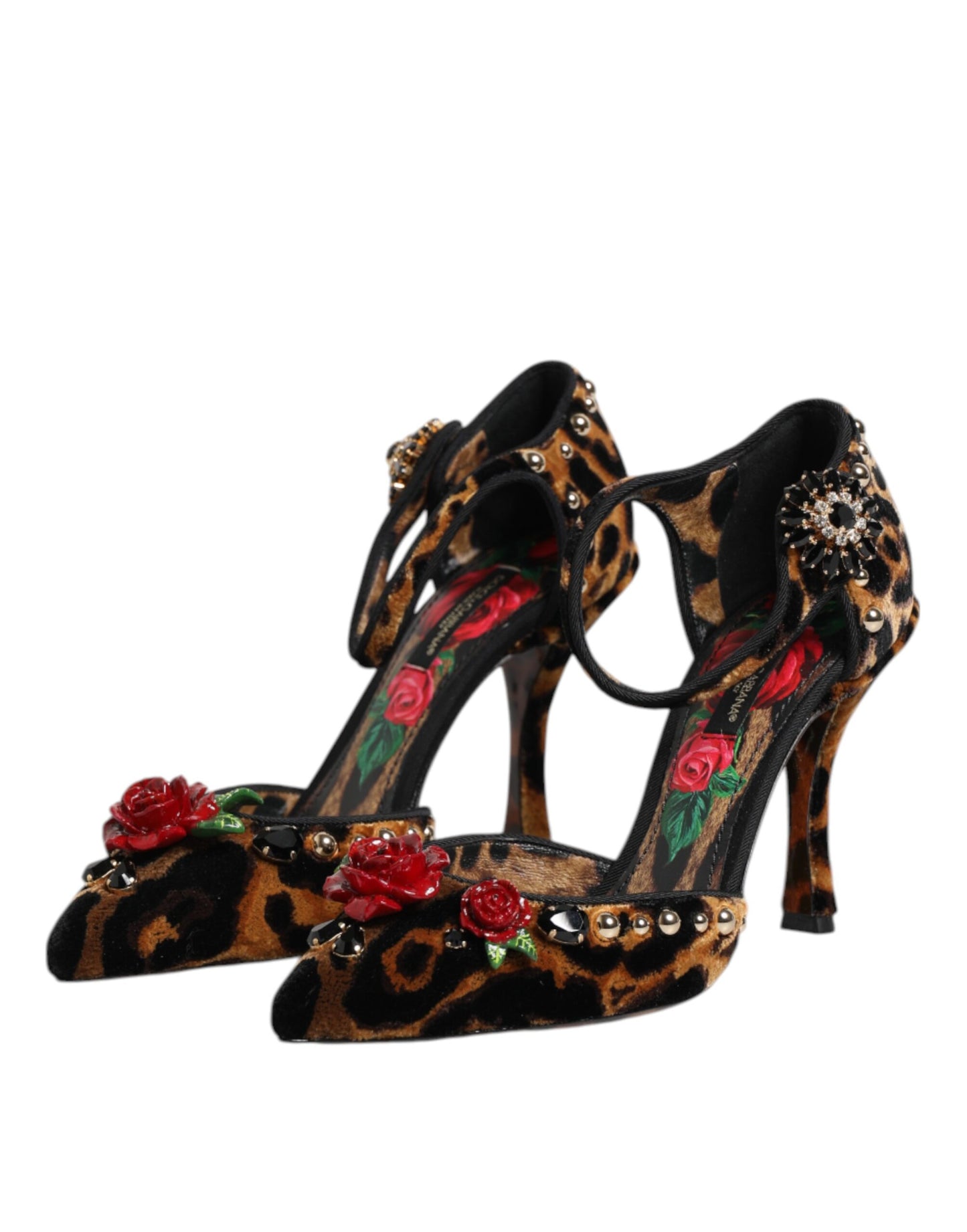 Escarpins Dolce & Gabbana marron léopard avec cristaux roses