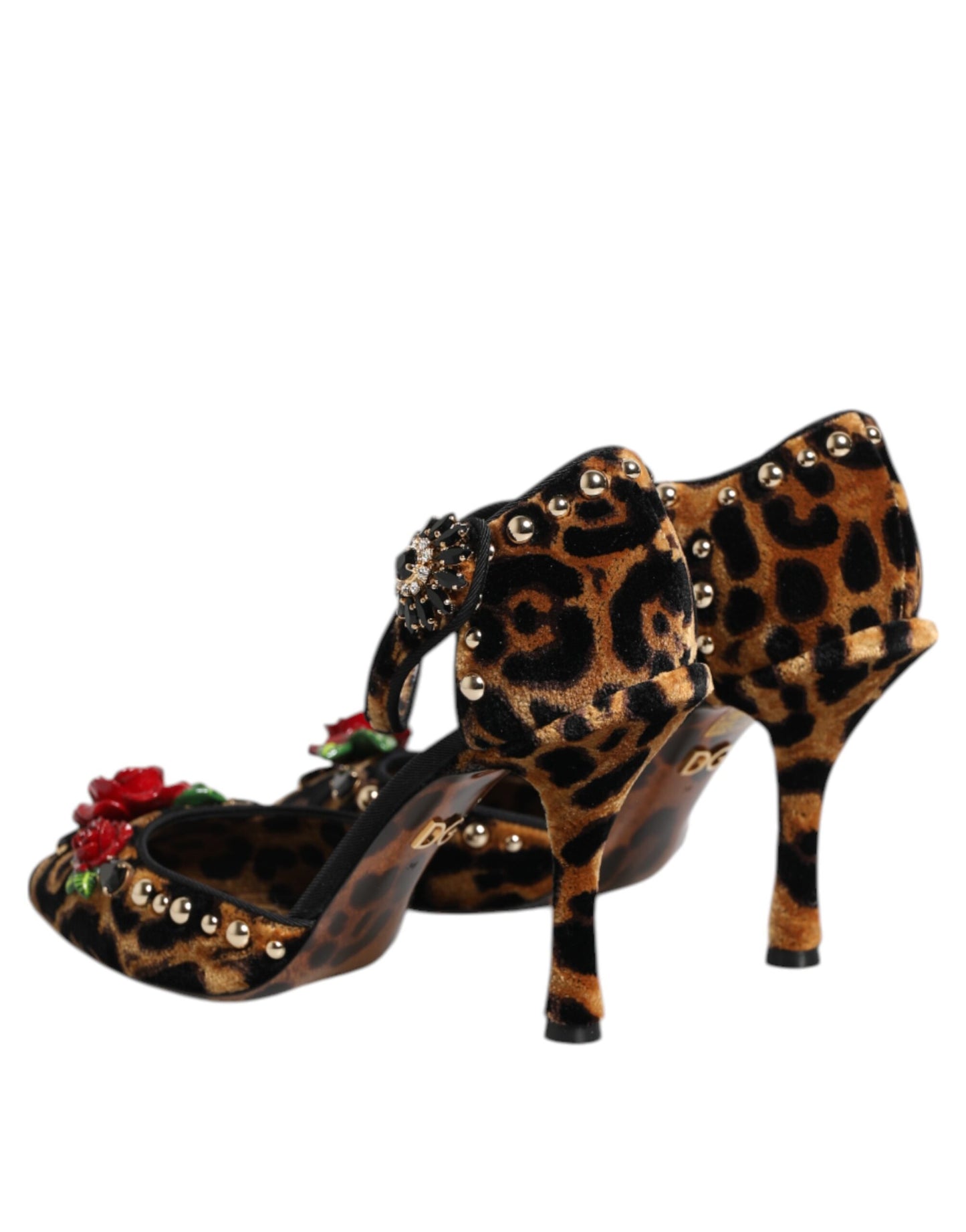 Escarpins Dolce & Gabbana marron léopard avec cristaux roses