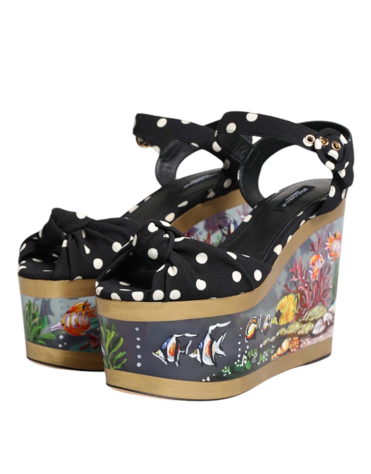 Dolce & Gabbana Multicolor Fish Polka Dot Keil Sandalen Schuhe