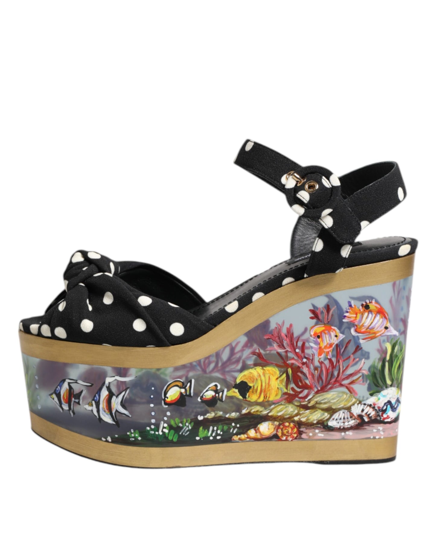 Dolce & Gabbana Multicolor Fish Polka Dot Keil Sandalen Schuhe
