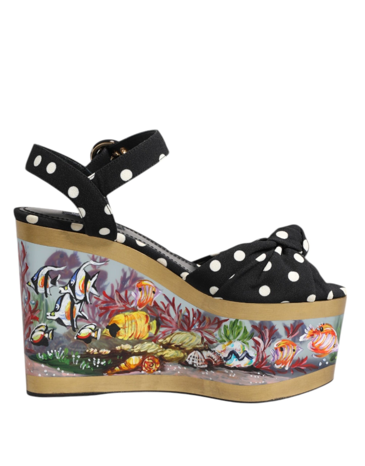 Dolce & Gabbana Multicolor Fish Polka Dot Keil Sandalen Schuhe