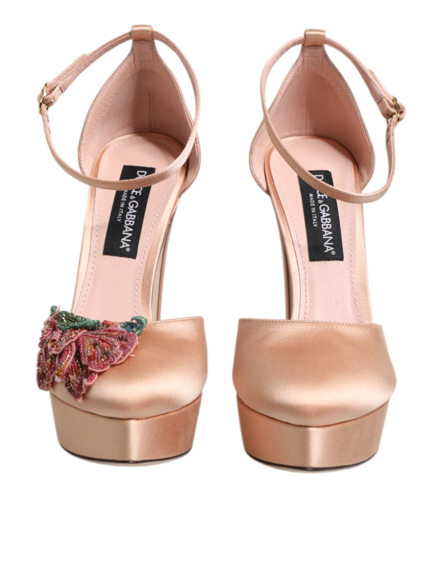Sandales à talons compensés roses Dolce & Gabbana avec bride à la cheville