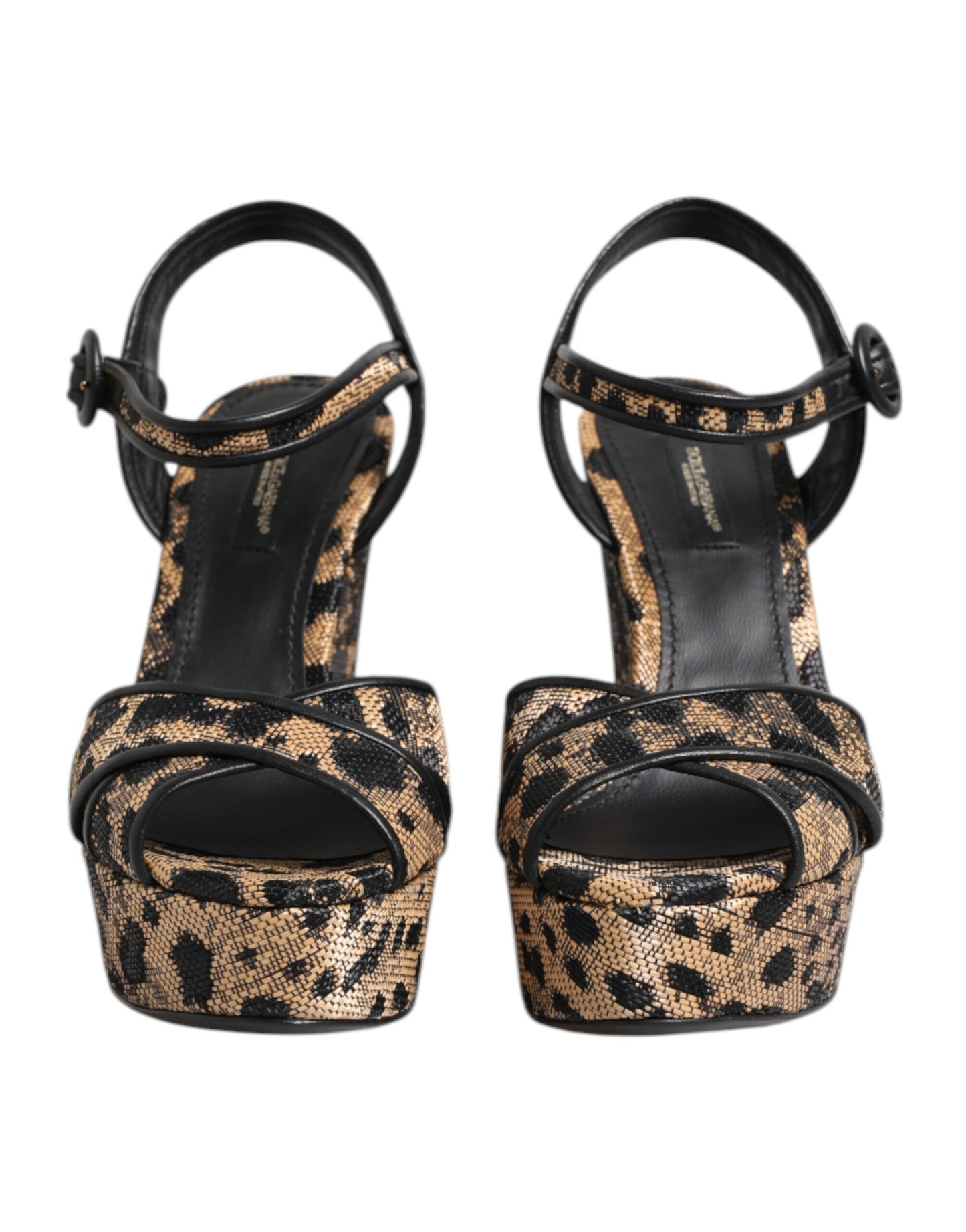 Sandales compensées à bride cheville Dolce & Gabbana à motif léopard marron