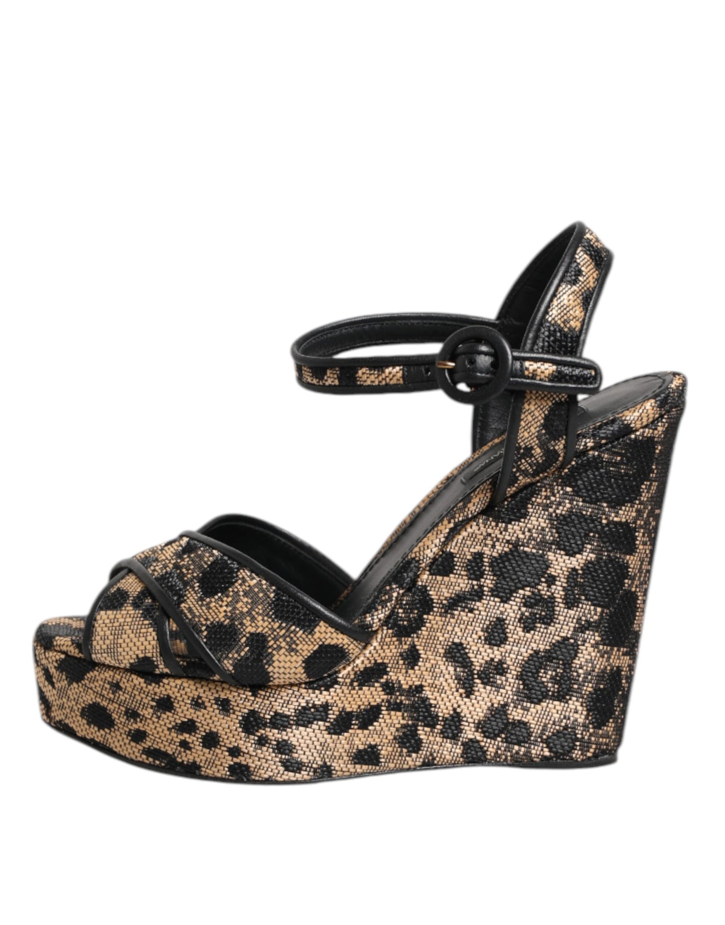 Sandales compensées à bride cheville Dolce & Gabbana à motif léopard marron