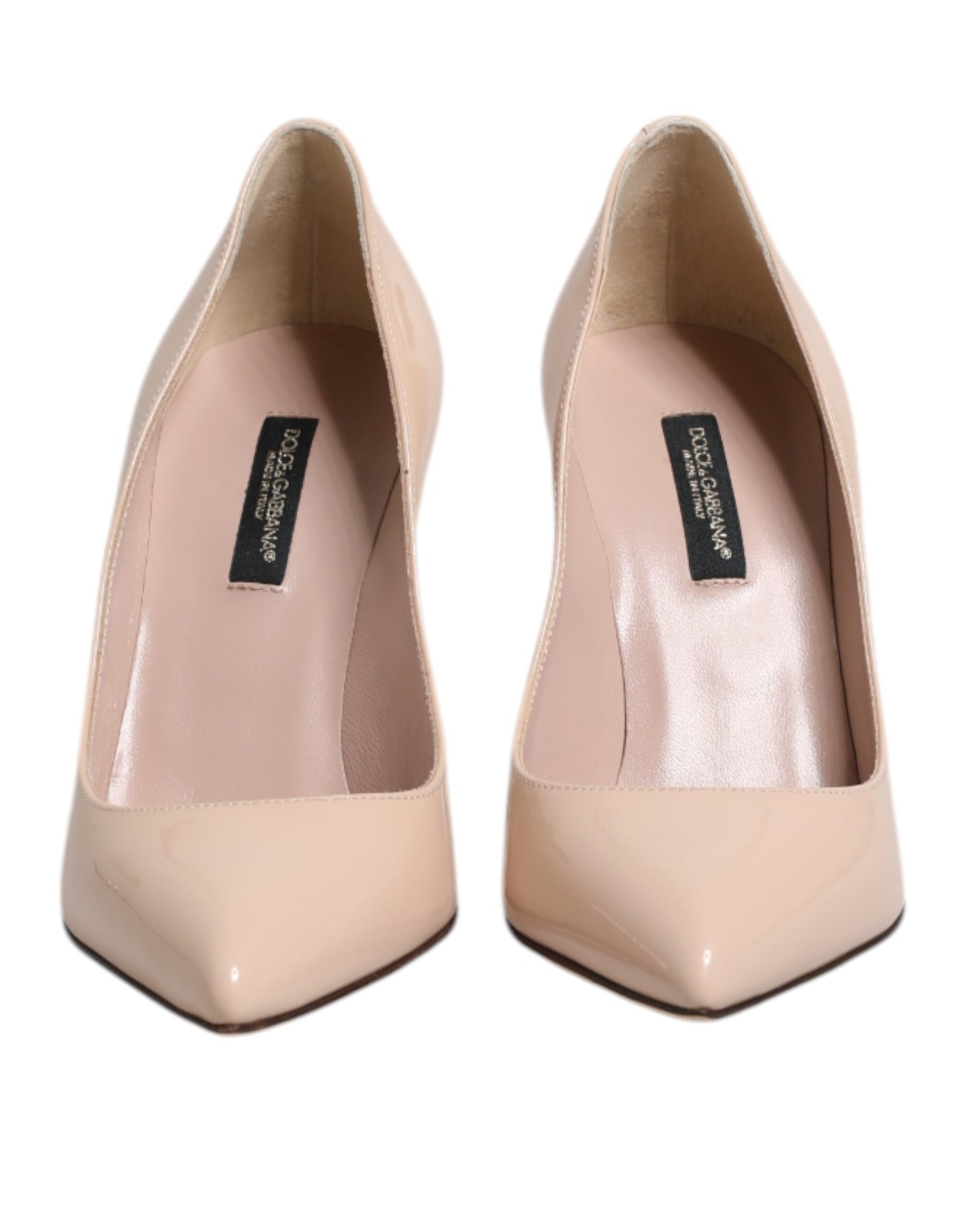 Escarpins à talons aiguilles en cuir verni beige Dolce & Gabbana