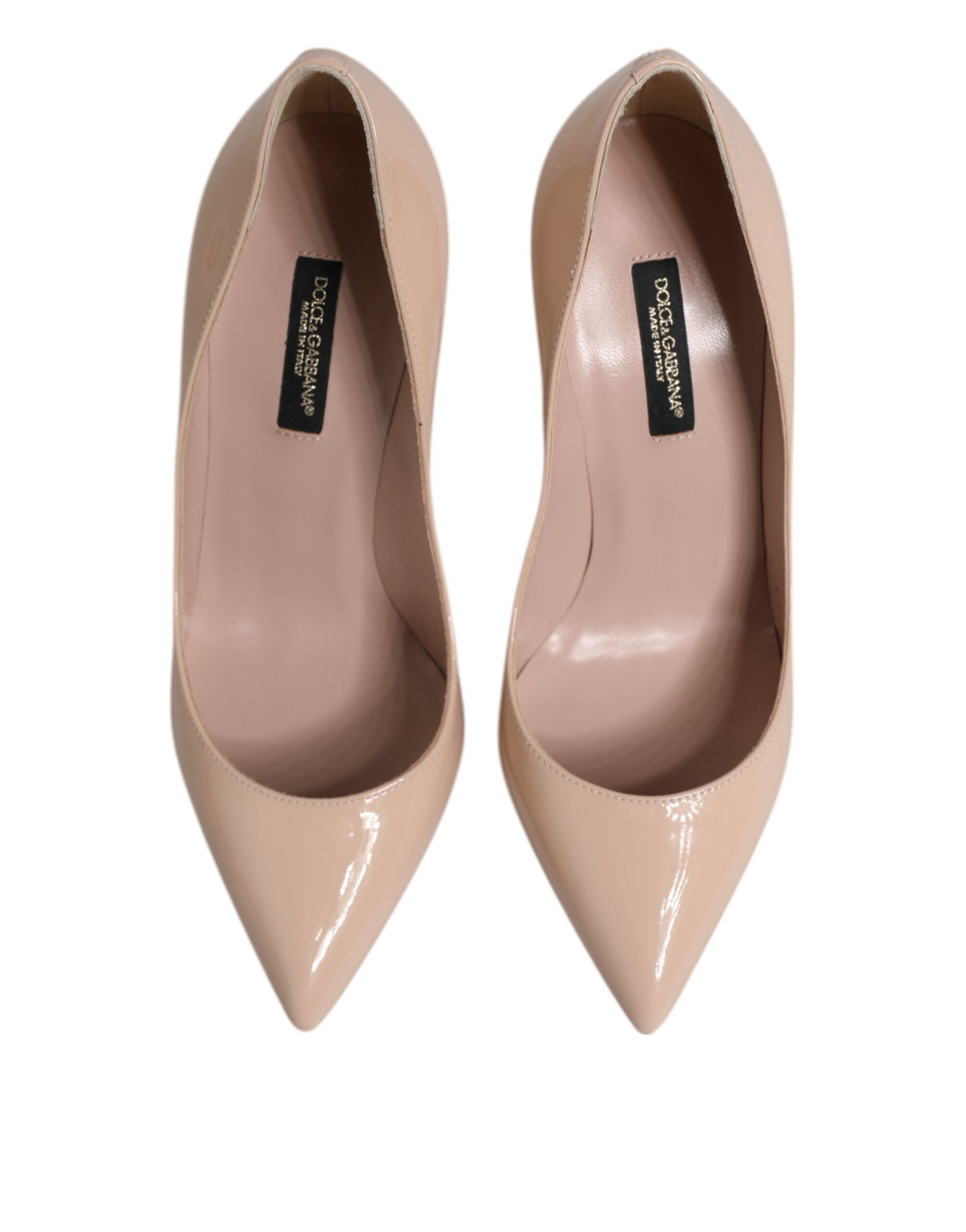 Escarpins à talons aiguilles en cuir verni beige Dolce & Gabbana