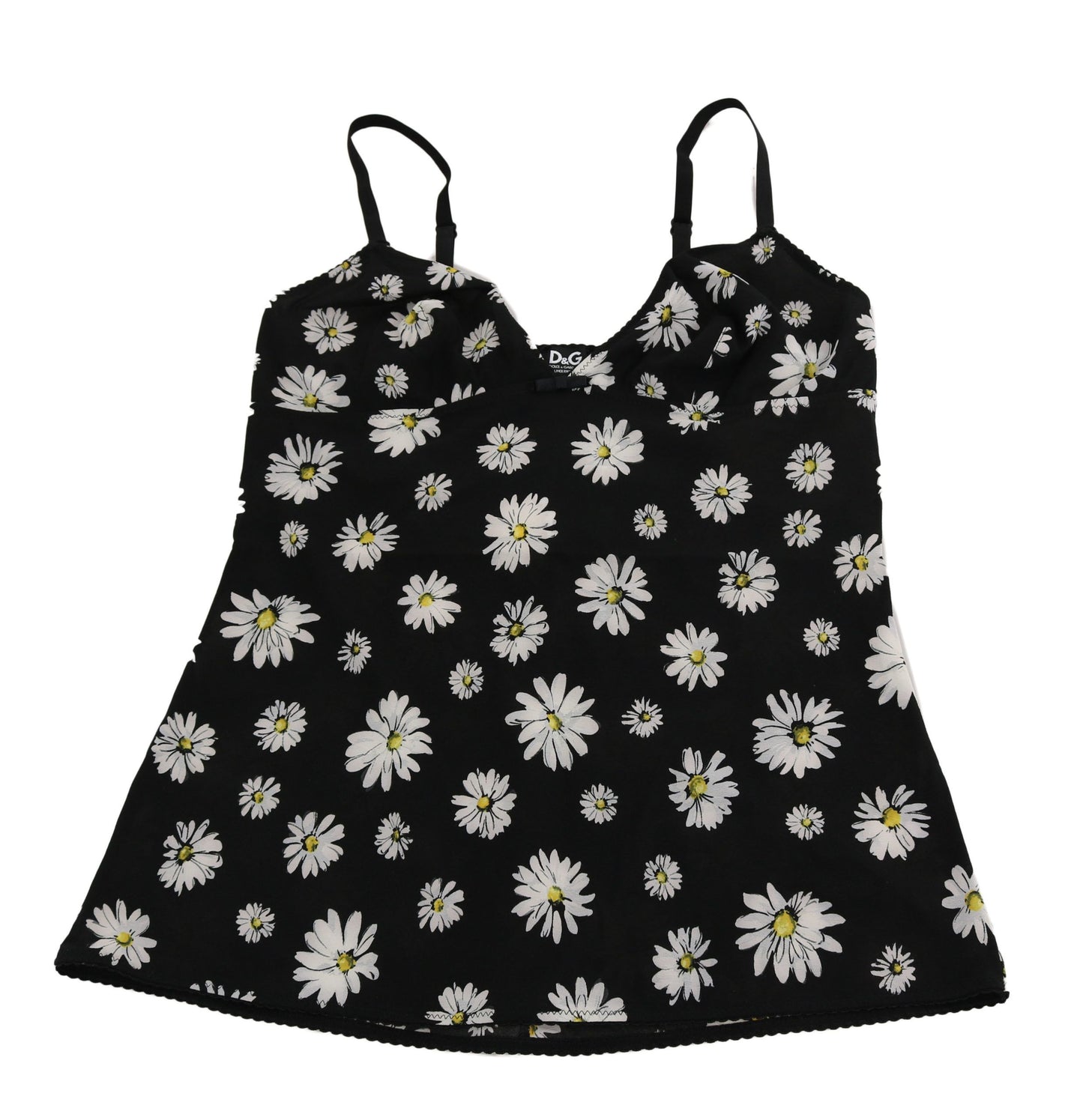 Robe noire à imprimé marguerites Dolce & Gabbana Lingerie Chemisole