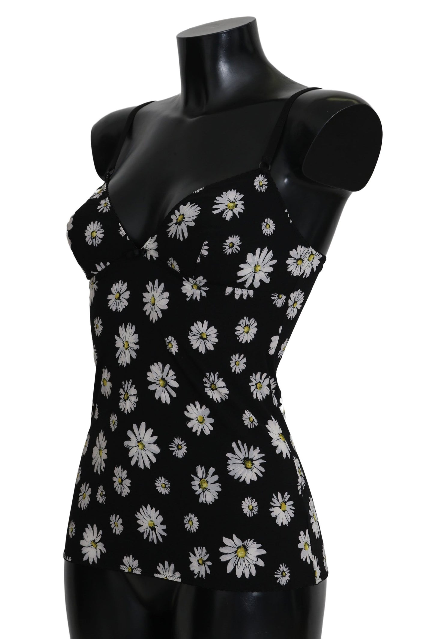 Robe noire à imprimé marguerites Dolce & Gabbana Lingerie Chemisole