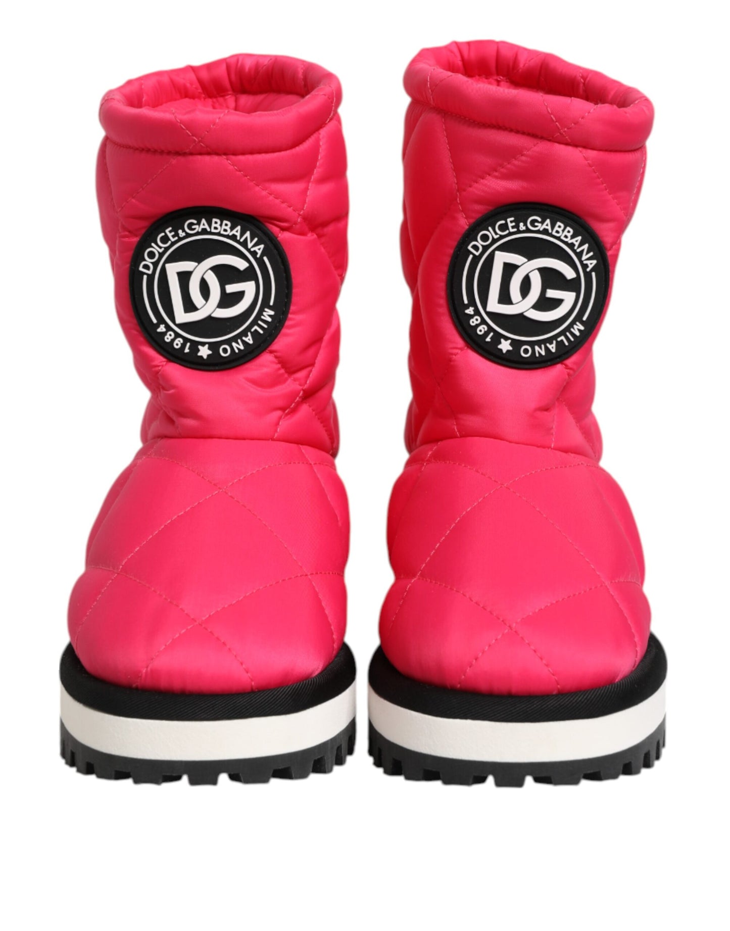 Bottes mi-mollet rembourrées en viscose rose et blanche Dolce & Gabbana