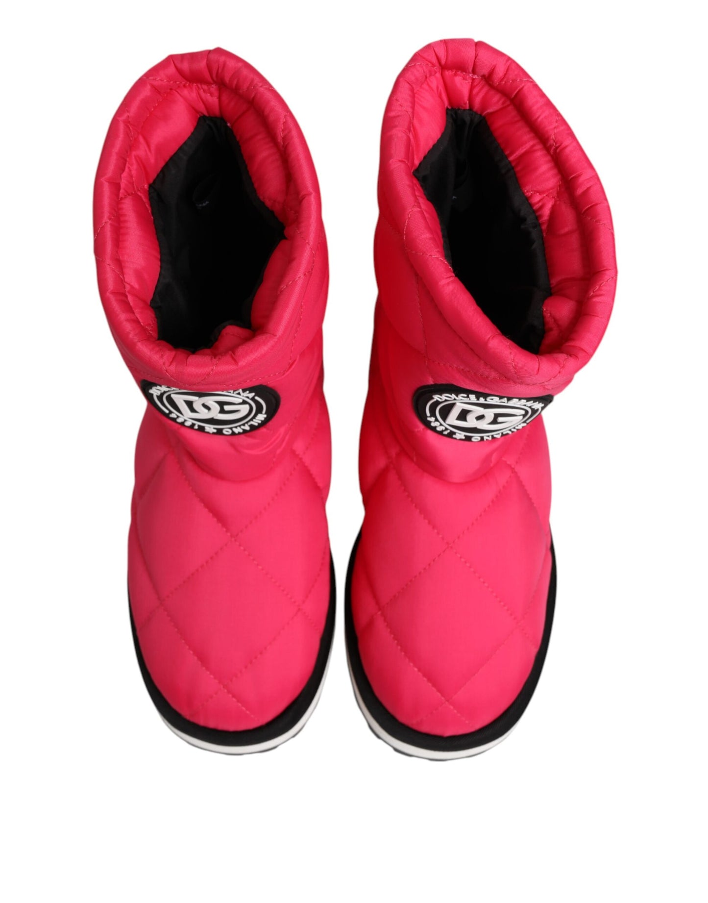 Bottes mi-mollet rembourrées en viscose rose et blanche Dolce & Gabbana