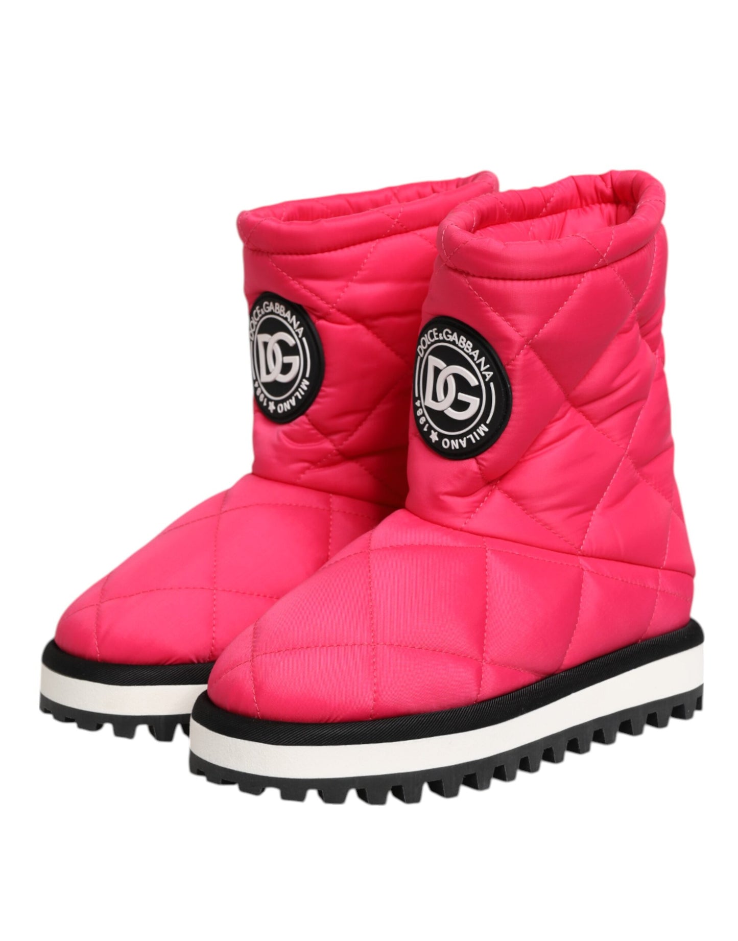 Bottes mi-mollet rembourrées en viscose rose et blanche Dolce & Gabbana