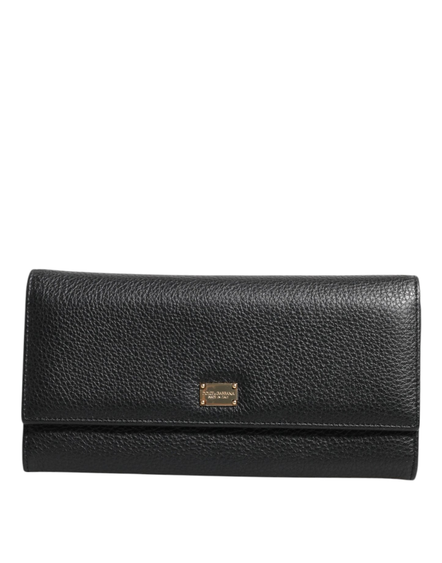 Portefeuille porte-cartes à trois volets en cuir noir Dolce & Gabbana avec plaque logo