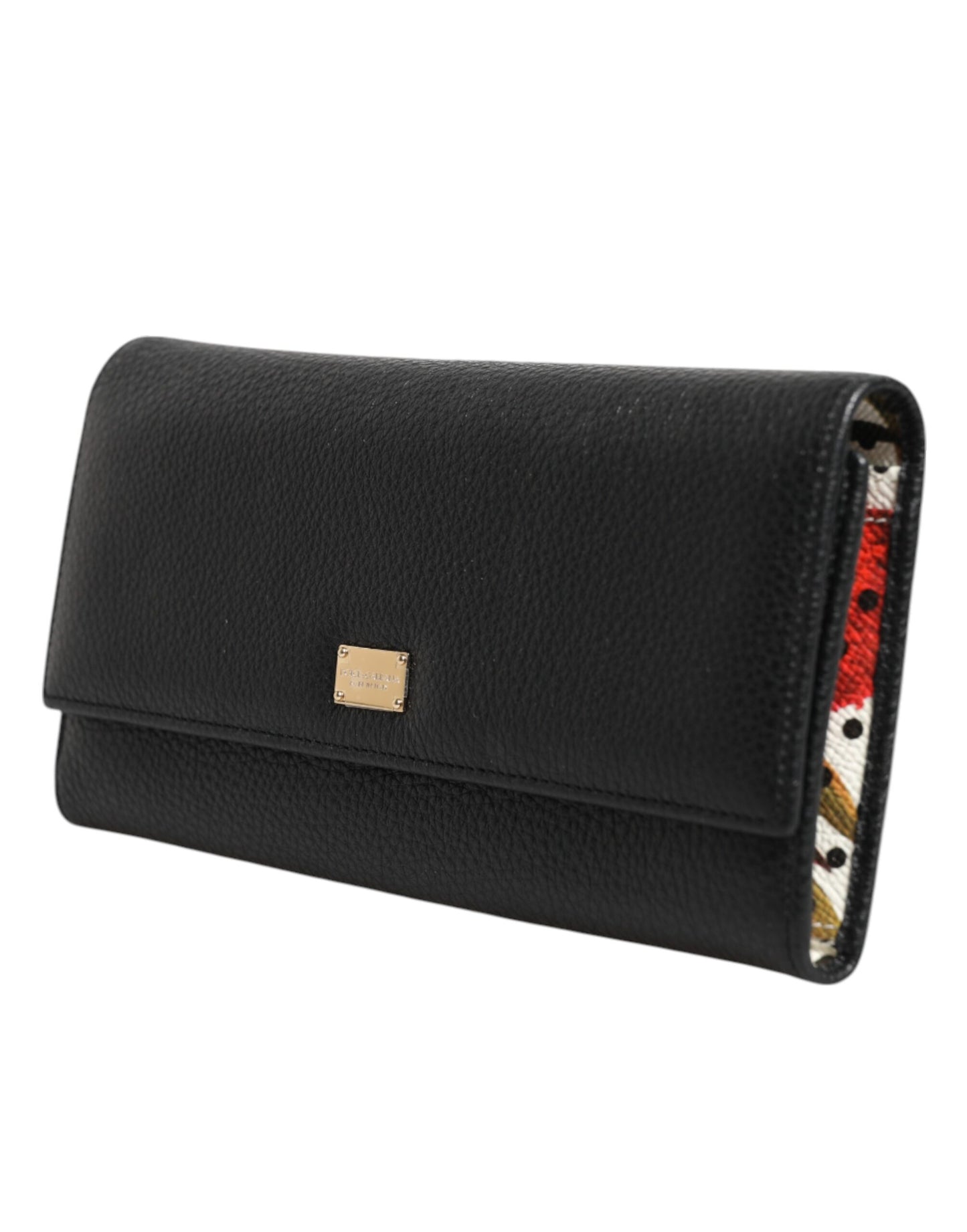 Portefeuille porte-cartes à trois volets en cuir noir Dolce & Gabbana avec plaque logo