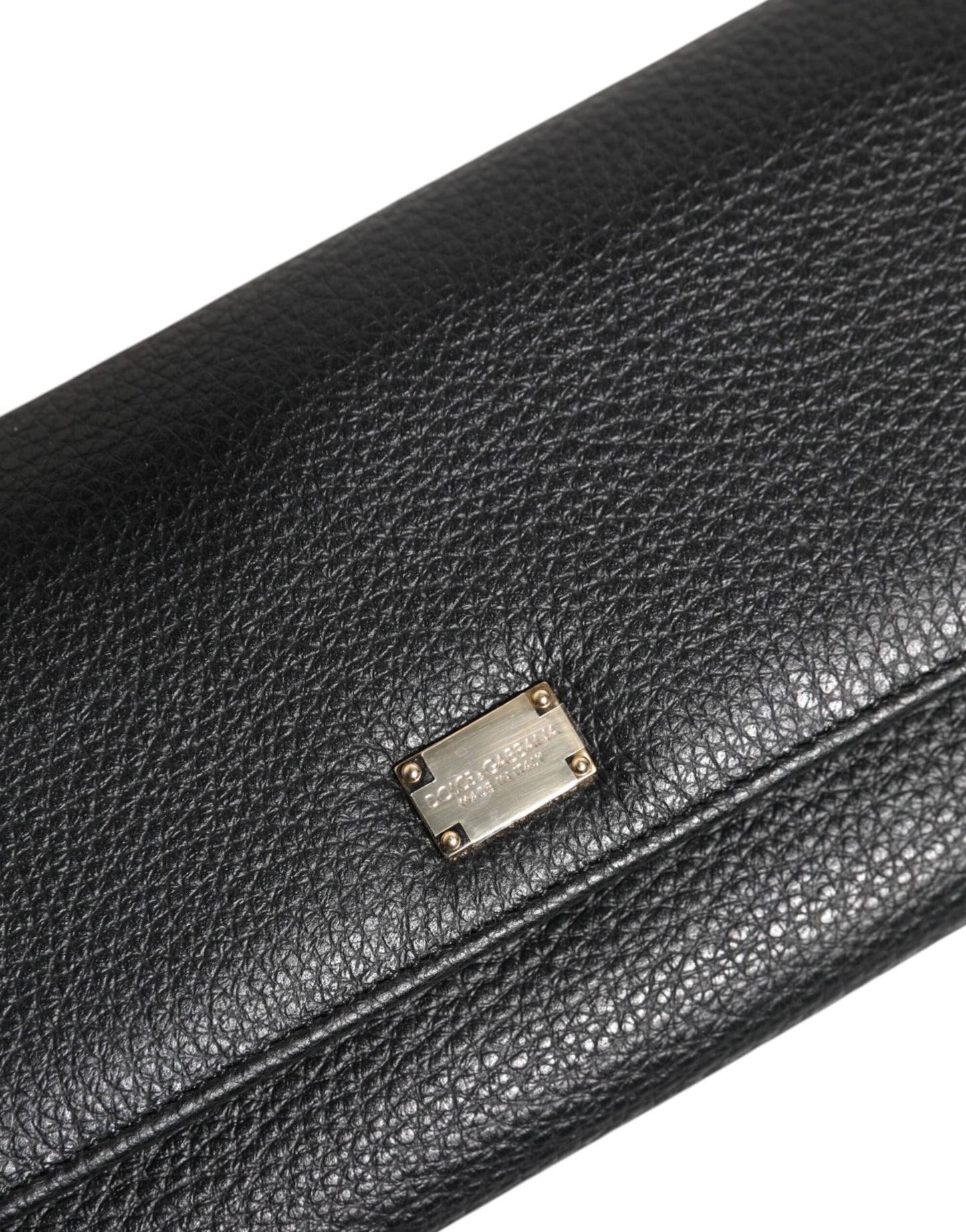 Portefeuille porte-cartes à trois volets en cuir noir Dolce & Gabbana avec plaque logo