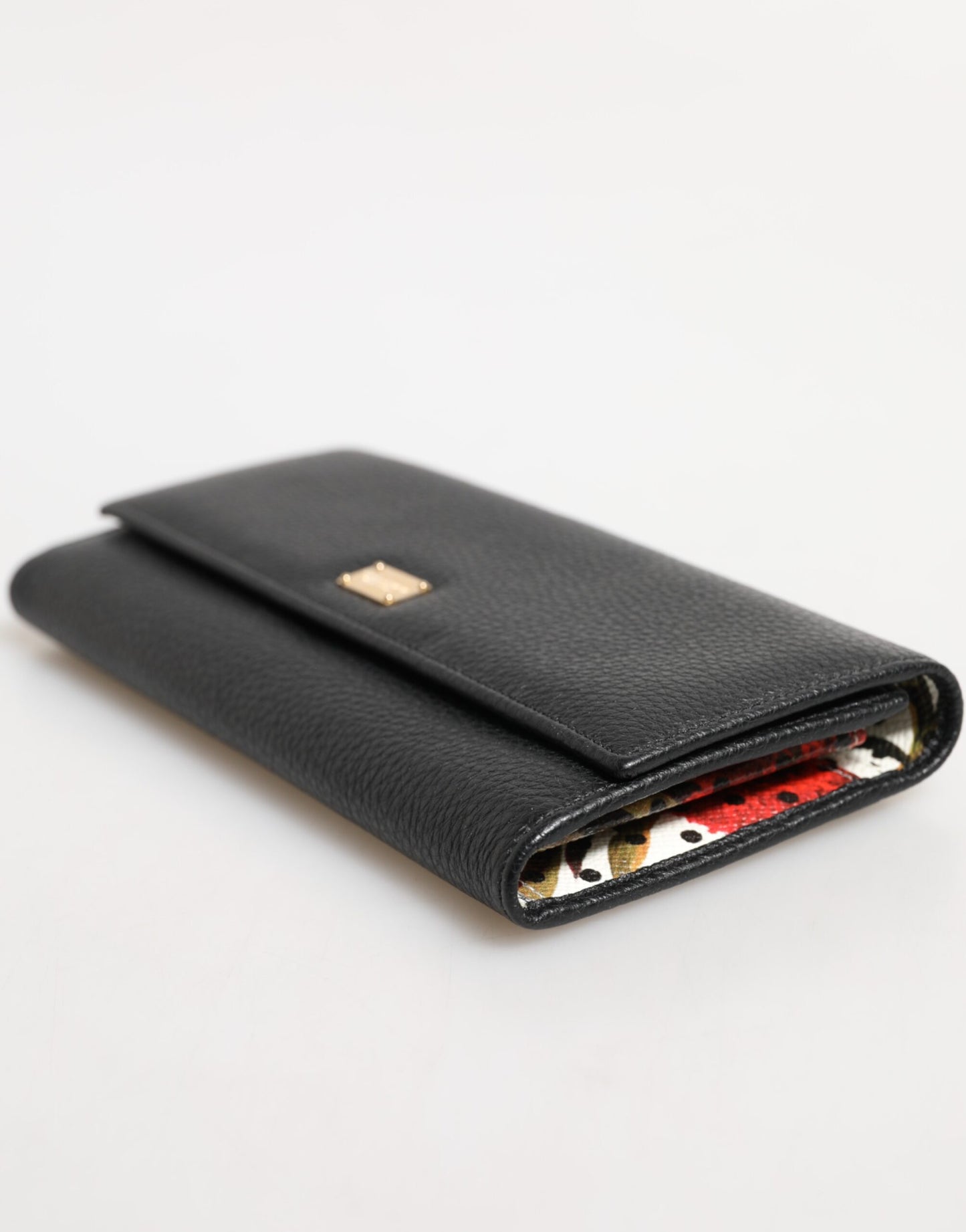 Portefeuille porte-cartes à trois volets en cuir noir Dolce & Gabbana avec plaque logo