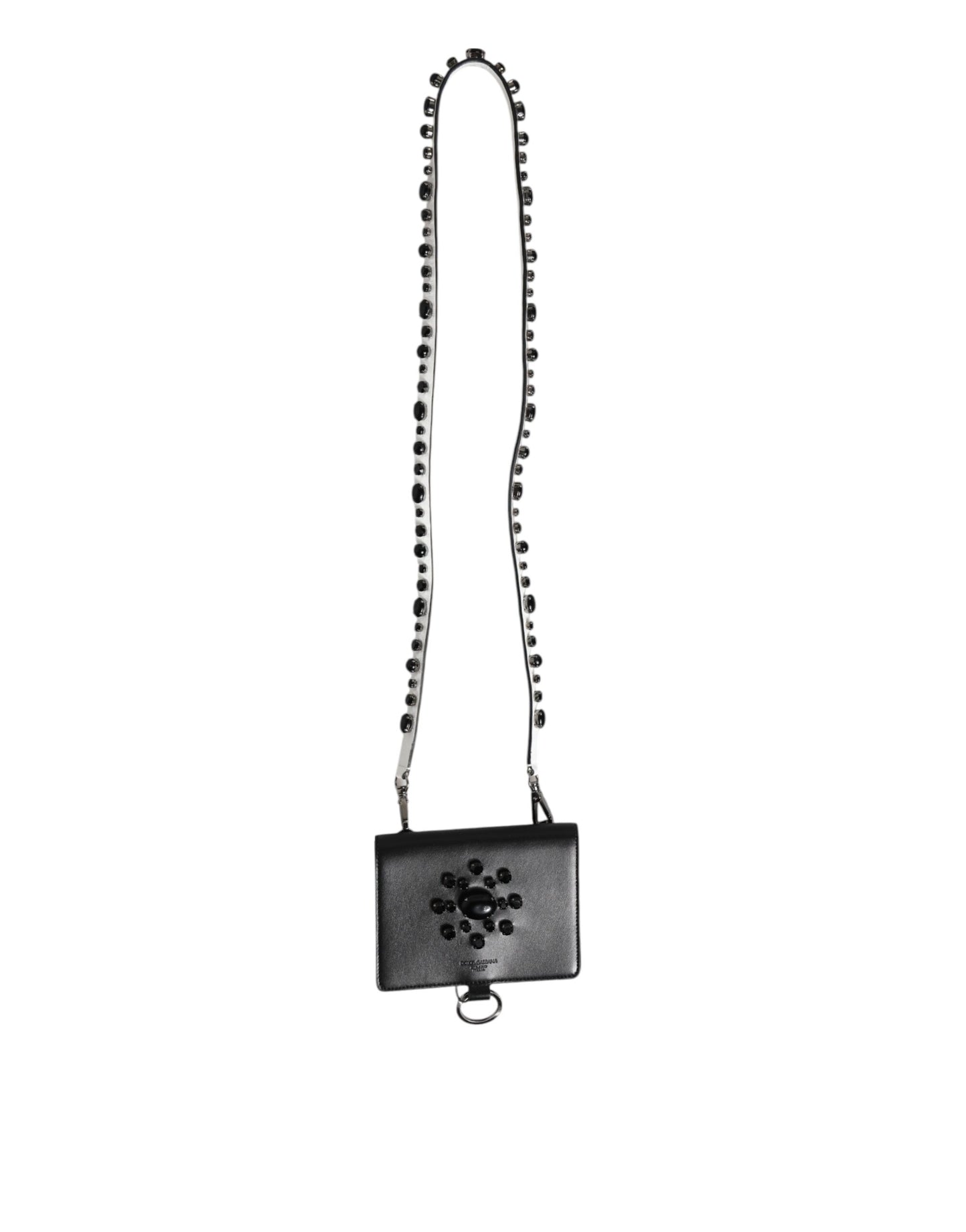 Portefeuille porte-cartes Dolce & Gabbana en cuir noir orné de cristaux