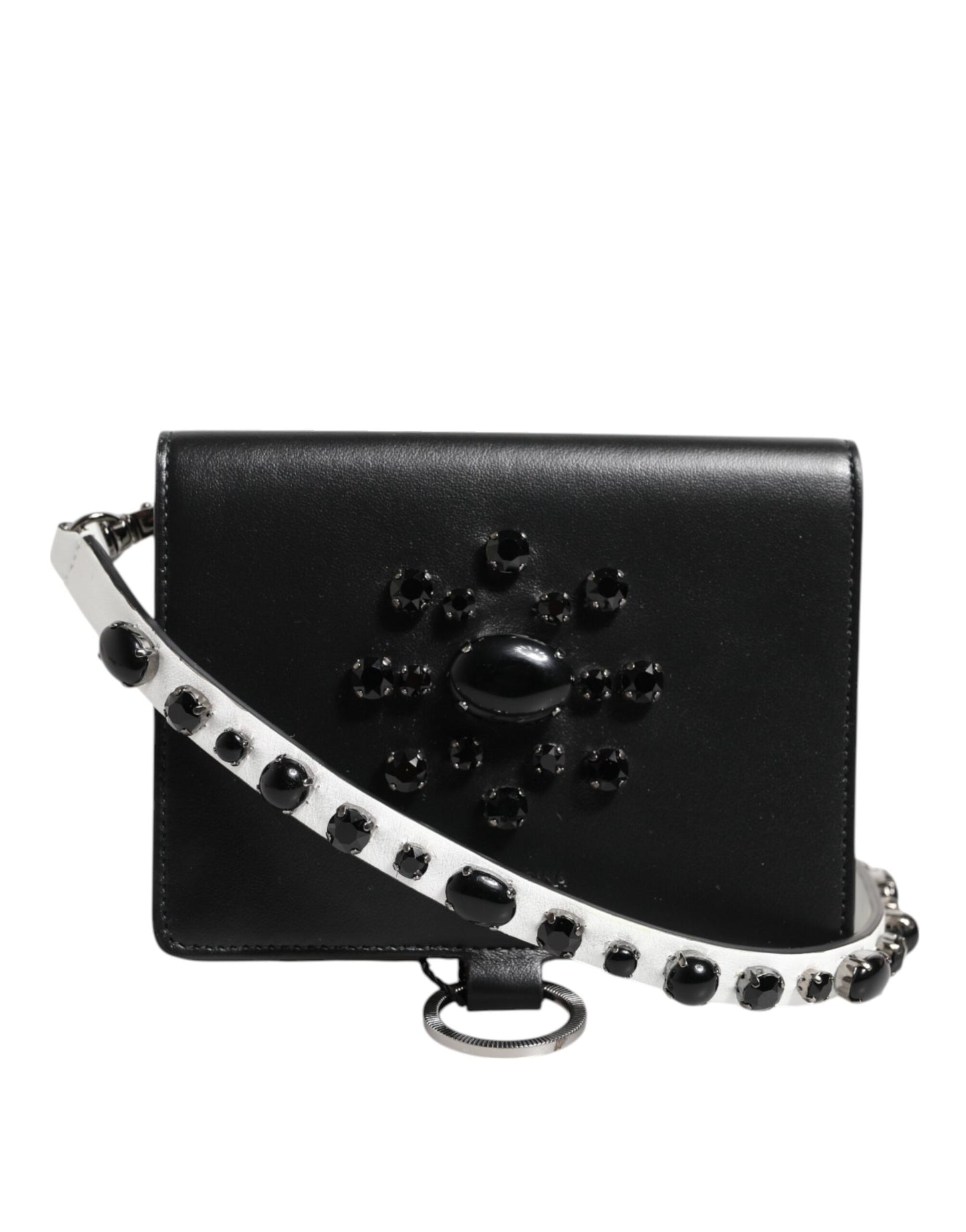 Portefeuille porte-cartes Dolce & Gabbana en cuir noir orné de cristaux
