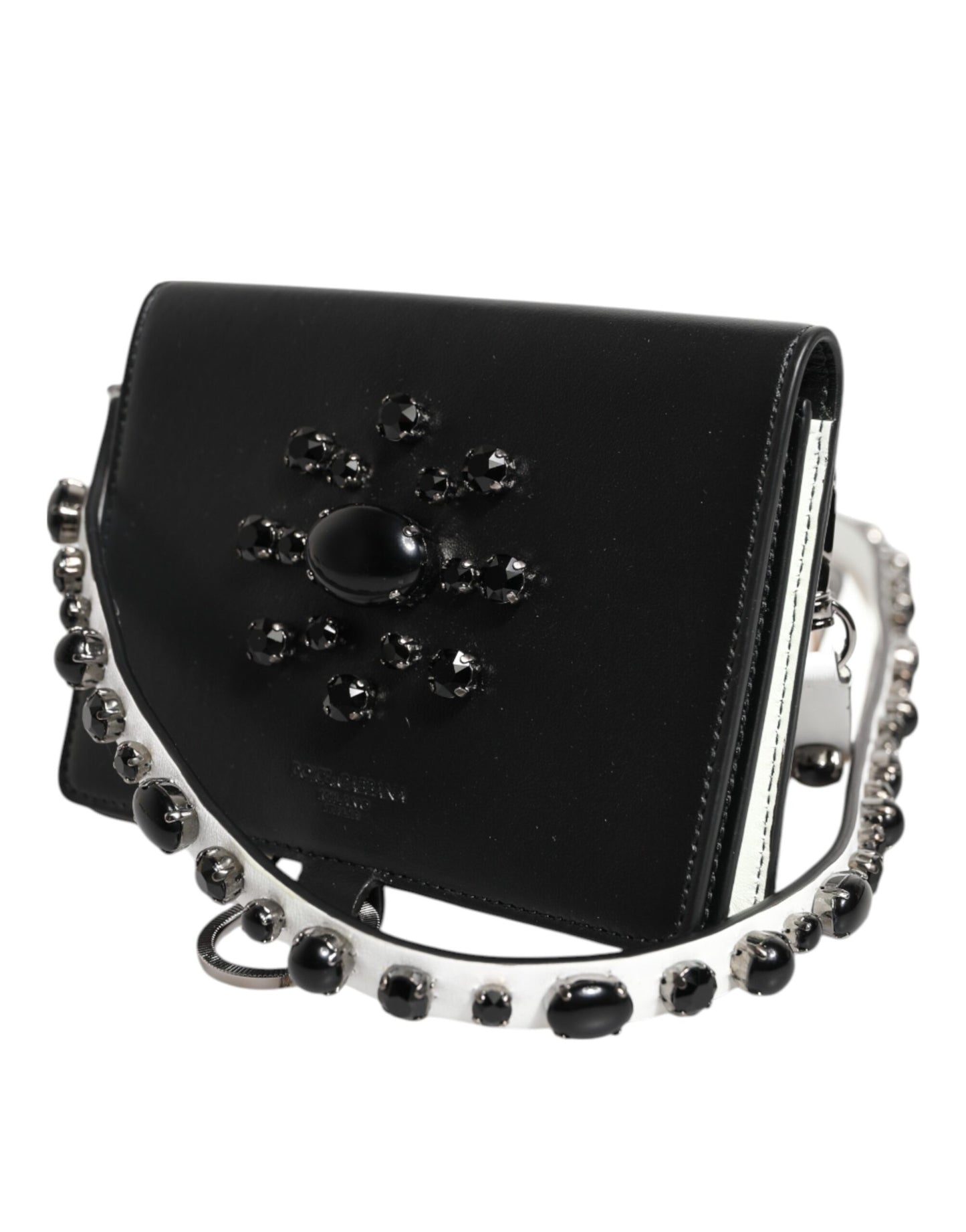 Portefeuille porte-cartes Dolce & Gabbana en cuir noir orné de cristaux