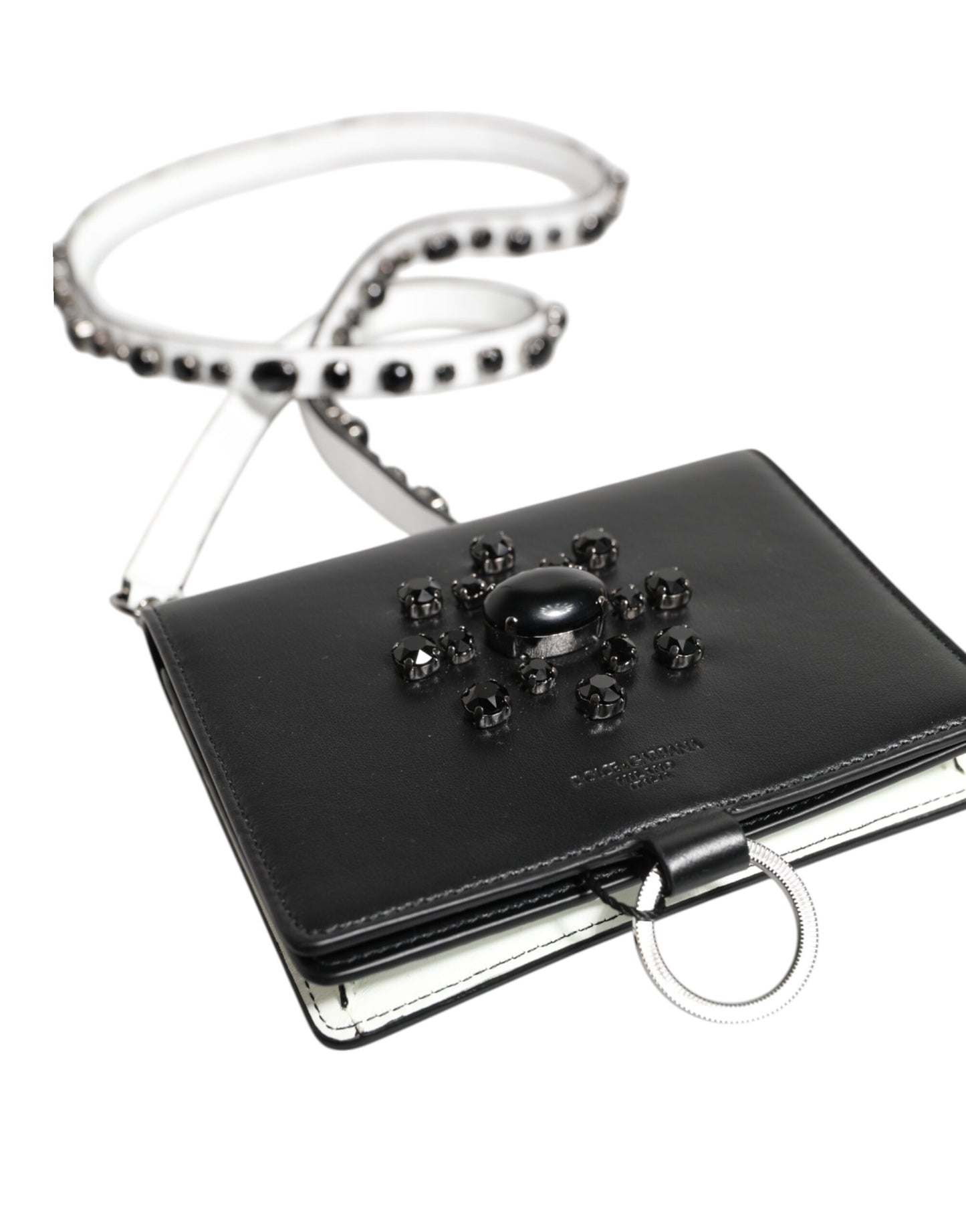 Portefeuille porte-cartes Dolce & Gabbana en cuir noir orné de cristaux