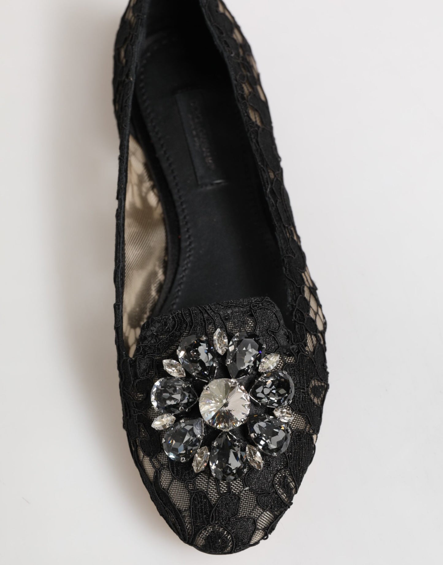 Chaussures plates en dentelle et cristaux Dolce & Gabbana Taormina noires
