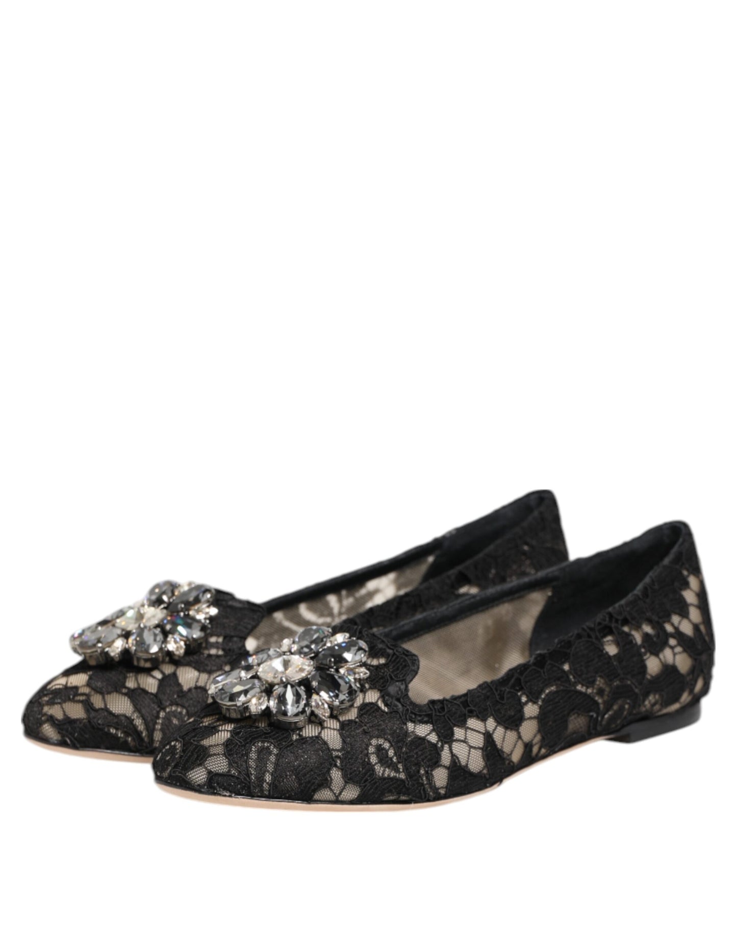 Chaussures plates en dentelle et cristaux Dolce & Gabbana Taormina noires