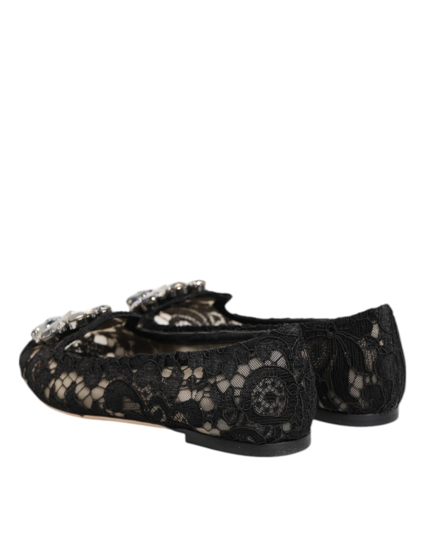 Chaussures plates en dentelle et cristaux Dolce & Gabbana Taormina noires