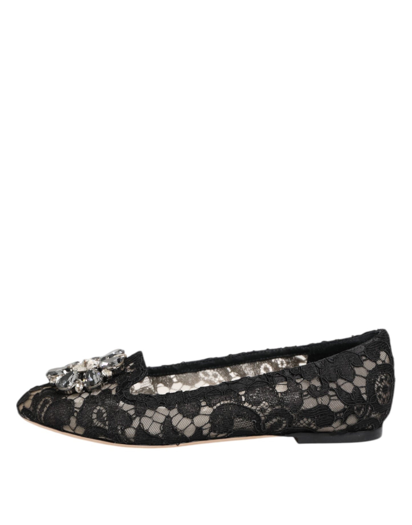 Chaussures plates en dentelle et cristaux Dolce & Gabbana Taormina noires