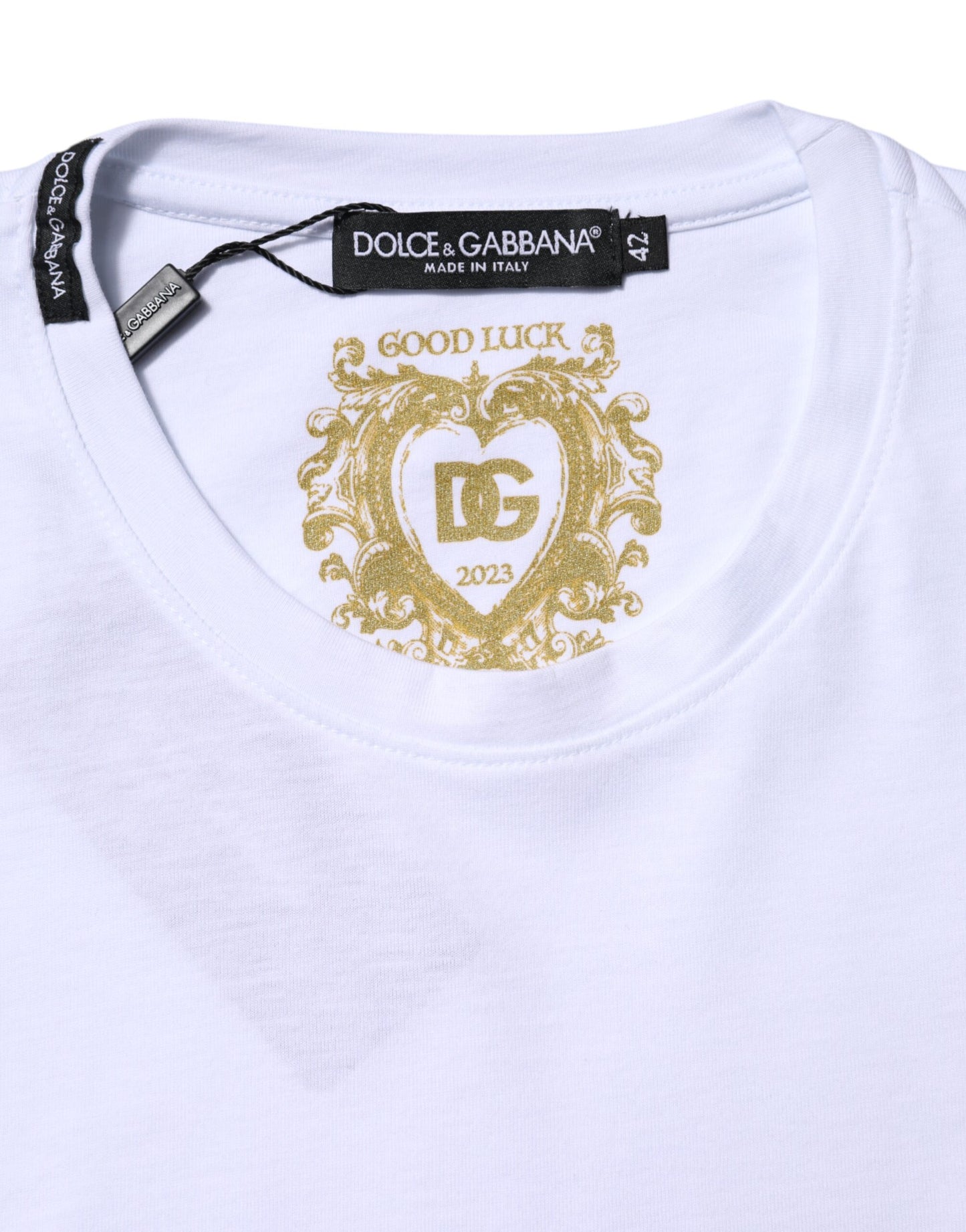 Dolce & Gabbana – Weißes Goodluck 2023-T-Shirt aus Baumwolle mit Rundhalsausschnitt