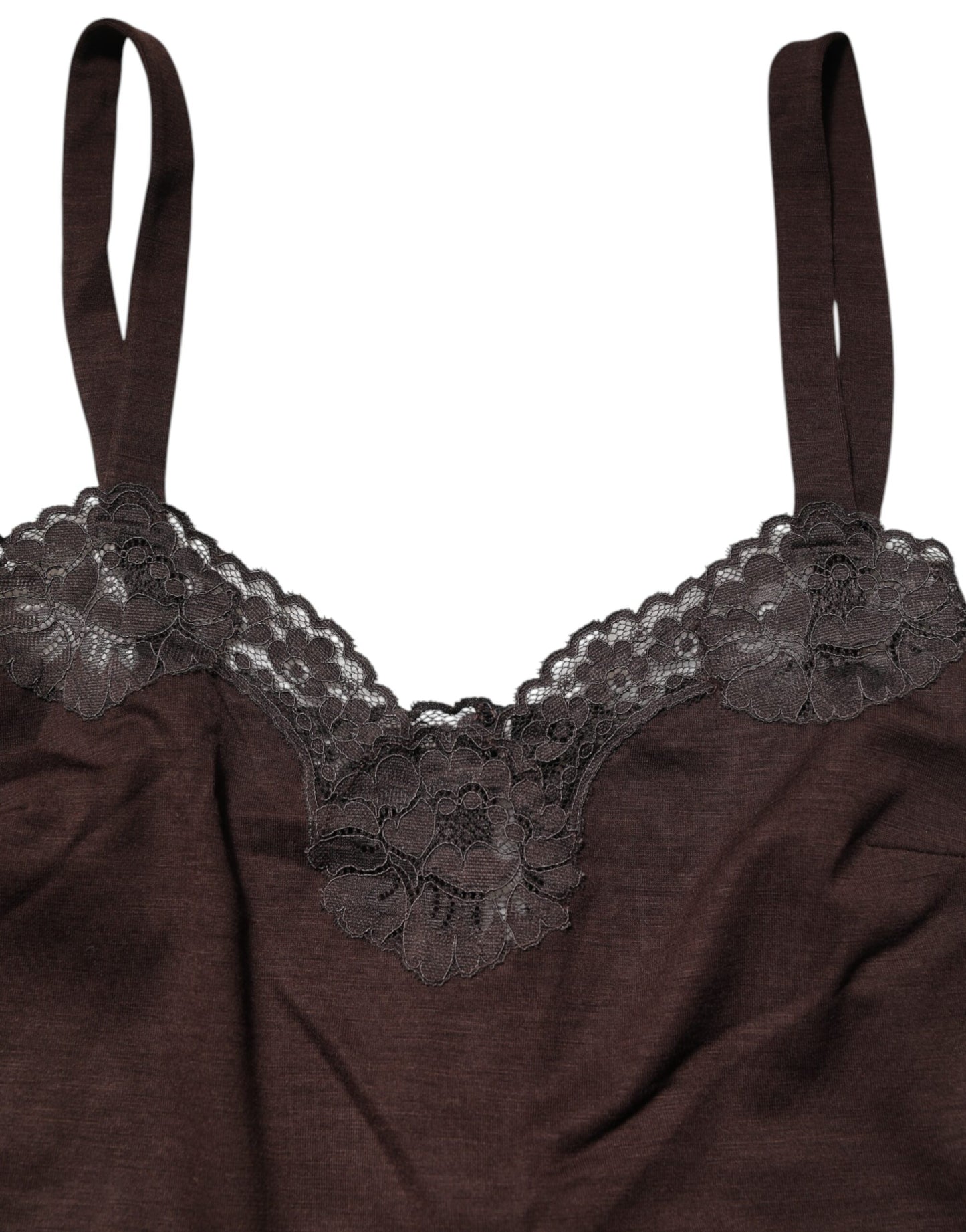 Débardeur sans manches en laine marron foncé avec bordure en dentelle Dolce & Gabbana