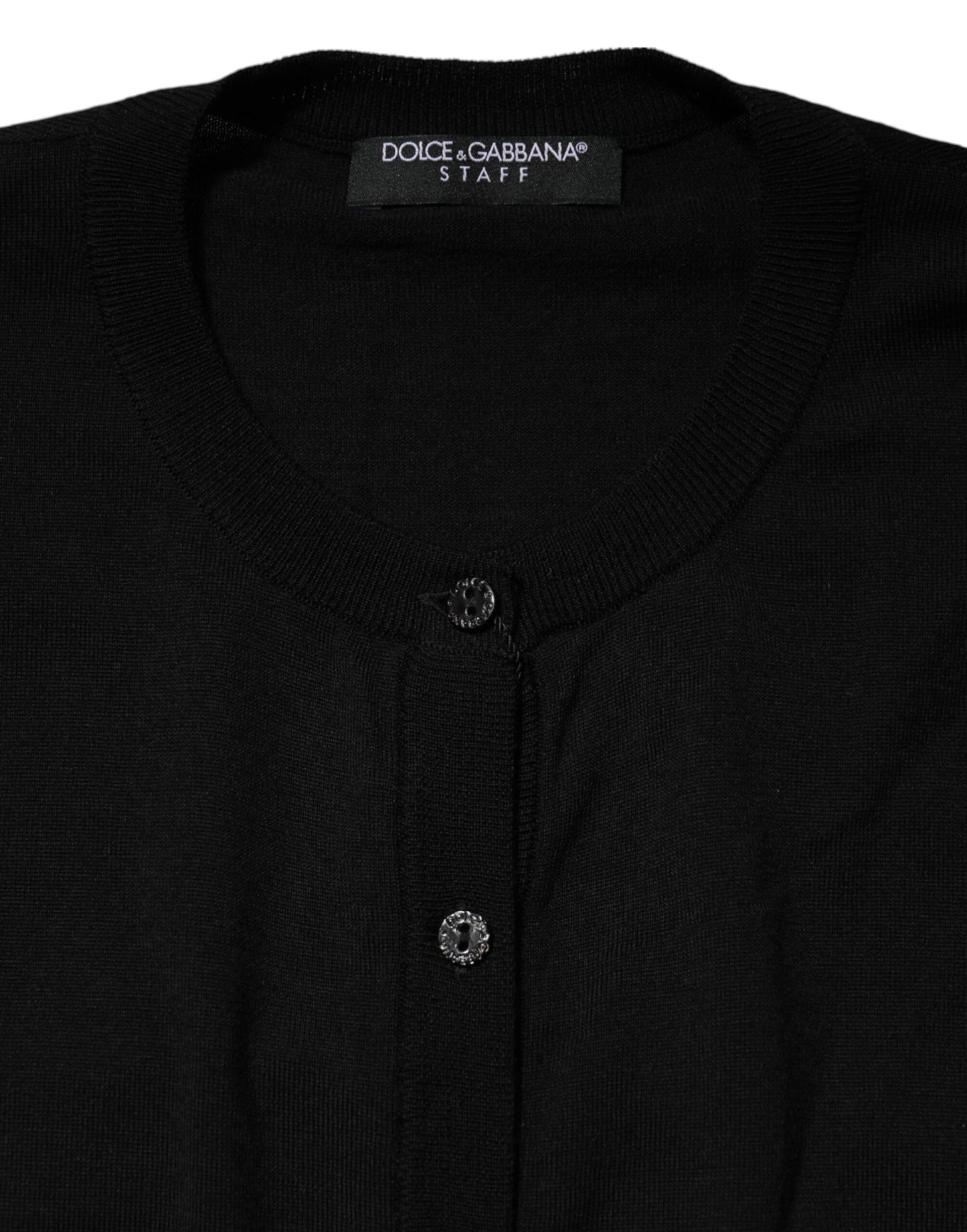 Dolce & Gabbana Black Wool Knit Round Neck Cardigan Sweater