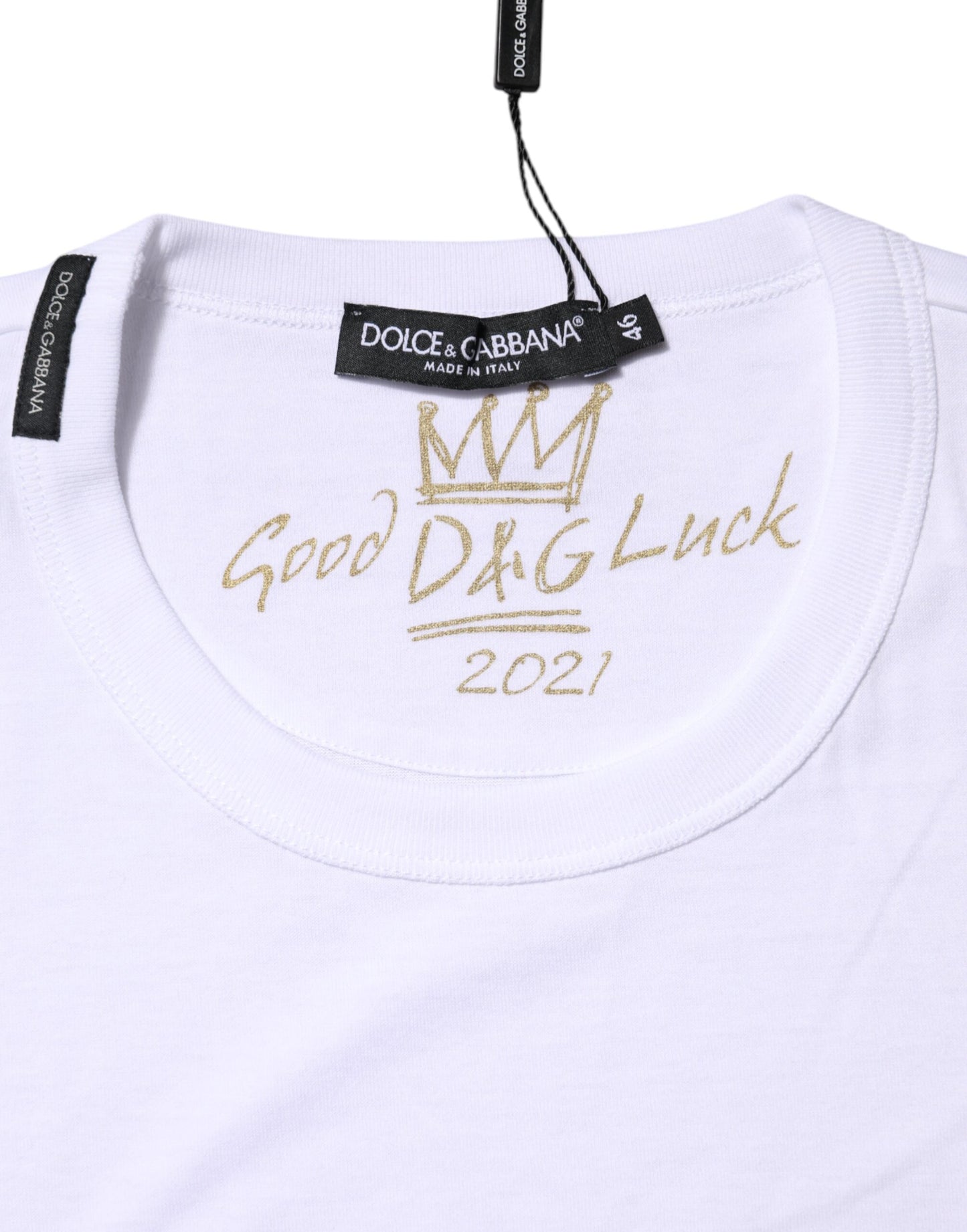 Dolce & Gabbana Weißes Goodluck 2022 T-Shirt mit Rundhalsausschnitt aus Baumwolle