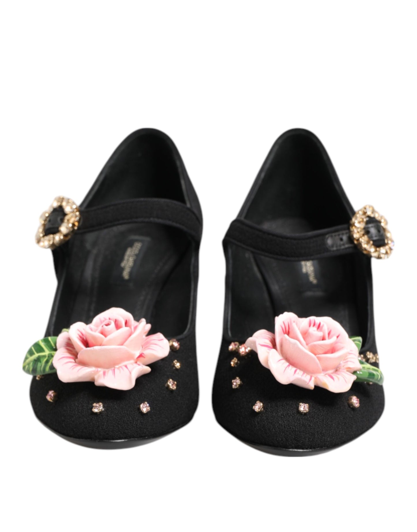 Chaussures Mary Jane noires ornées de cristaux et de fleurs Dolce & Gabbana