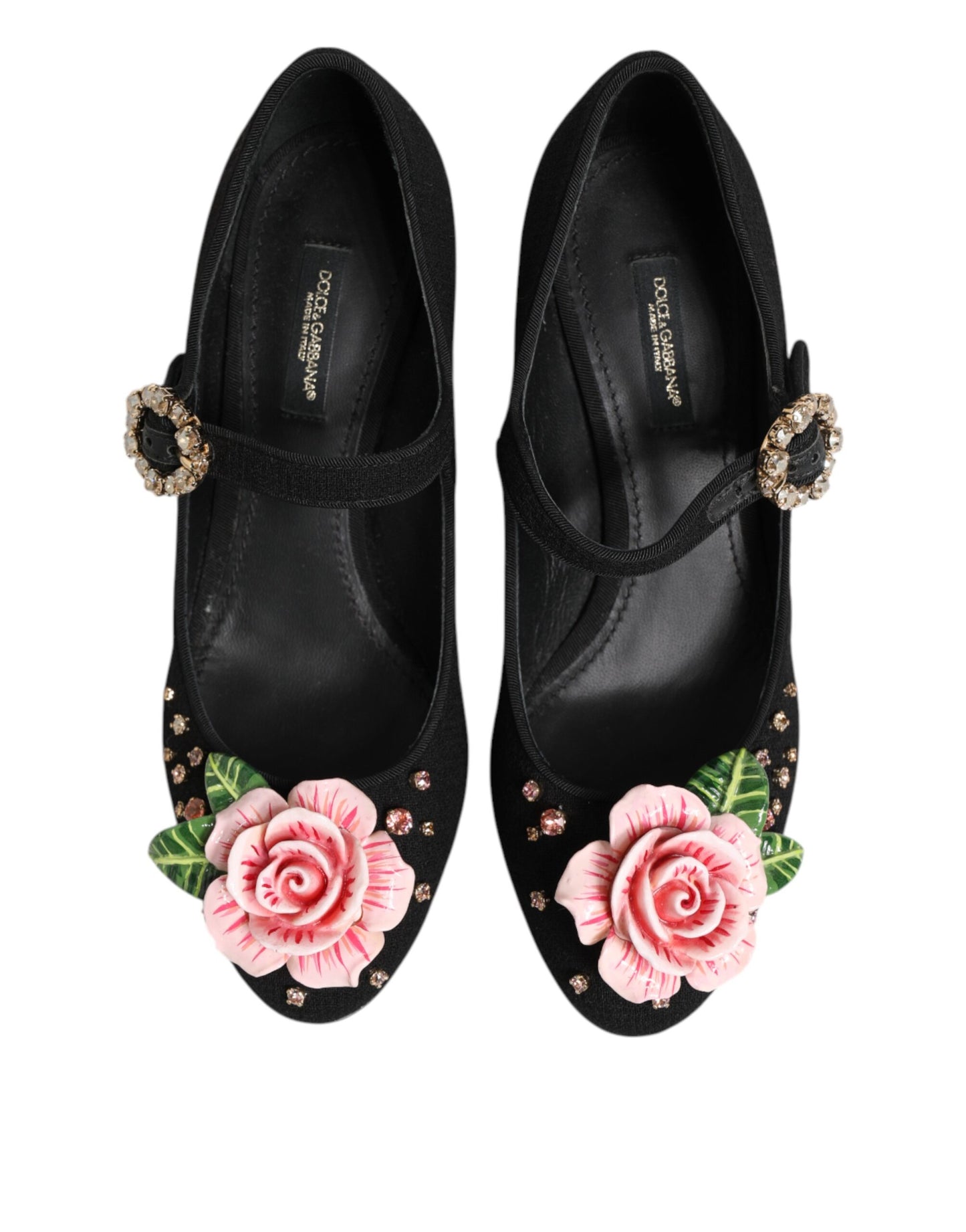 Chaussures Mary Jane noires ornées de cristaux et de fleurs Dolce & Gabbana