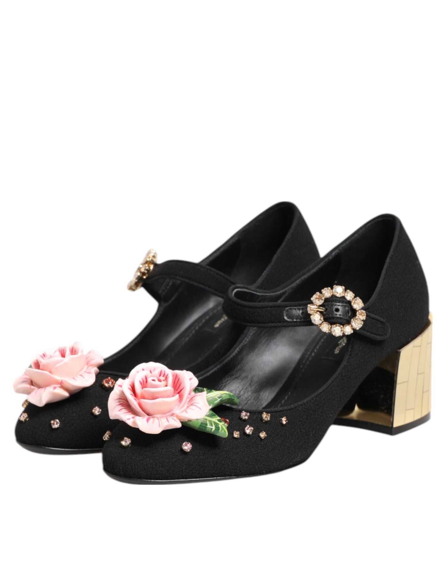 Chaussures Mary Jane noires ornées de cristaux et de fleurs Dolce & Gabbana