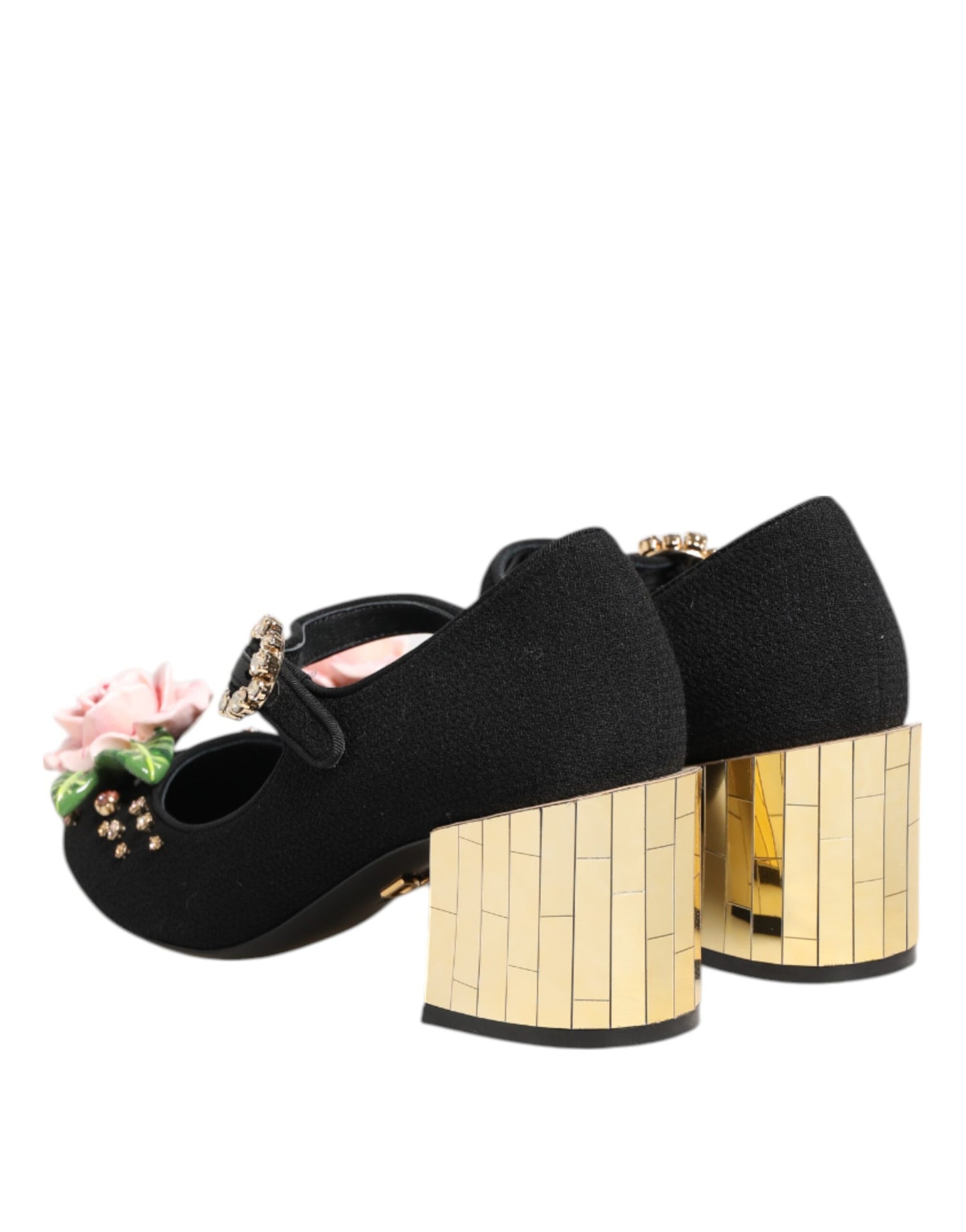 Chaussures Mary Jane noires ornées de cristaux et de fleurs Dolce & Gabbana