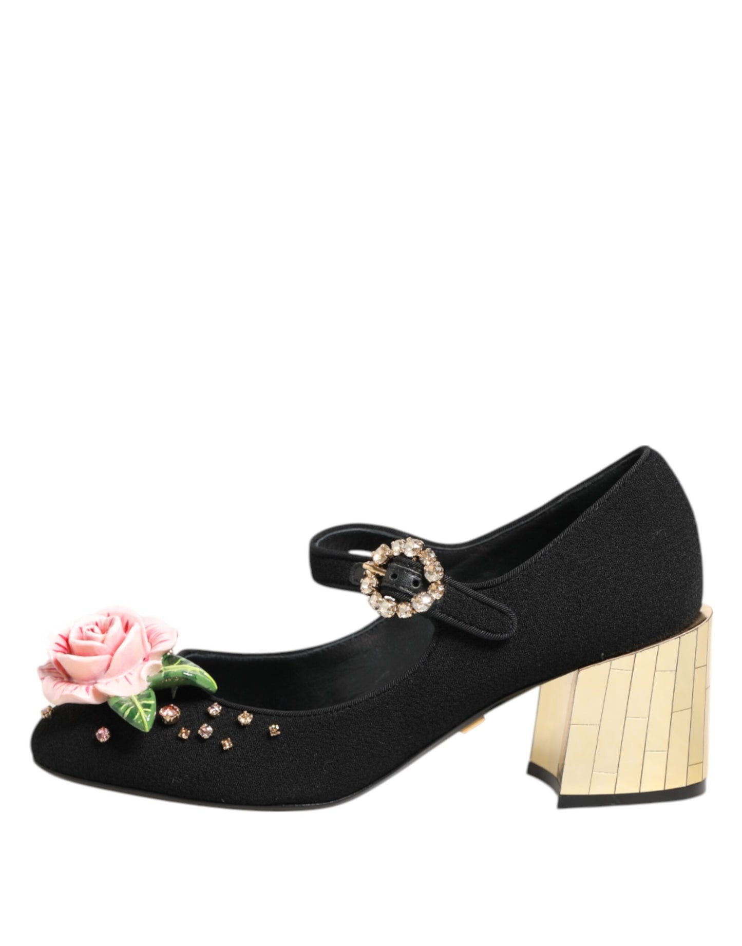 Chaussures Mary Jane noires ornées de cristaux et de fleurs Dolce & Gabbana
