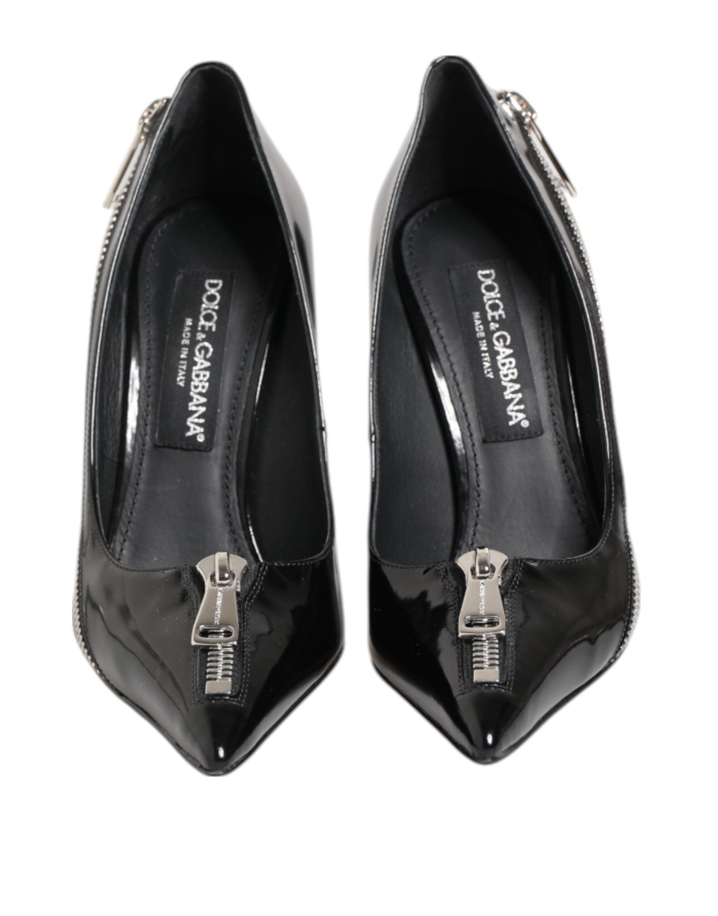 Escarpins à talons zippés en cuir verni noir Dolce & Gabbana